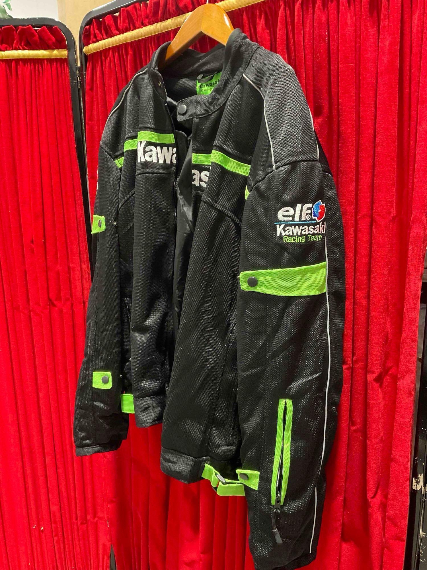 Kawasaki Racing Team Black Motorcycle Jacket w/ Green Accents, Size XXL. Good Condition. - 3