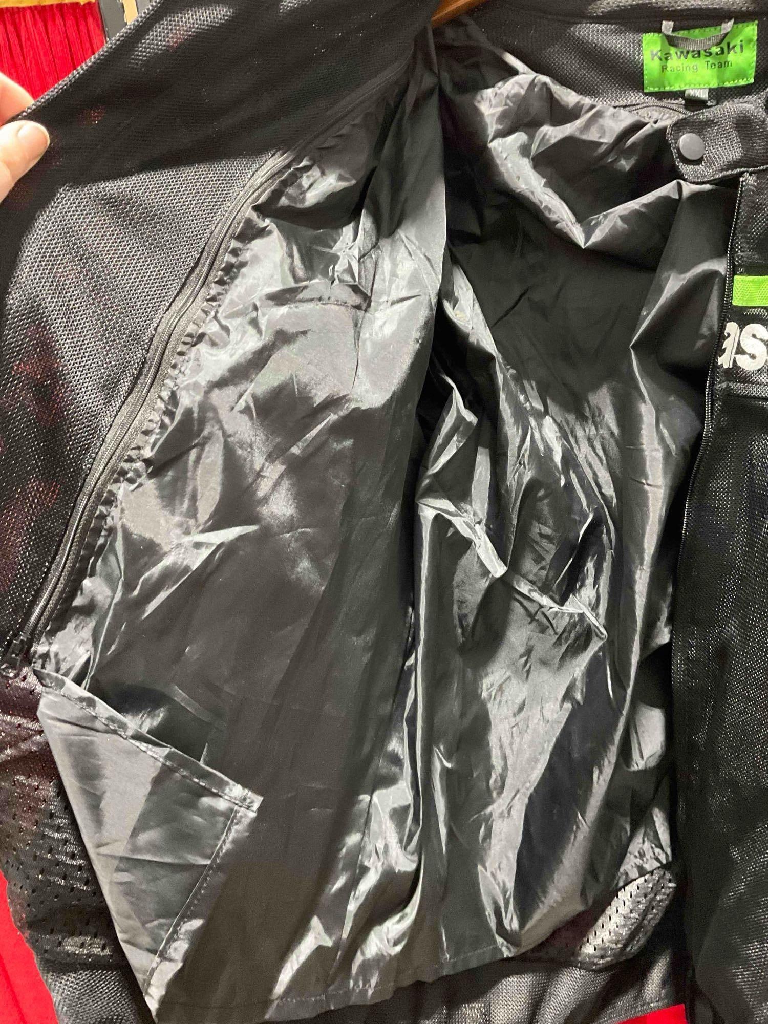 Kawasaki Racing Team Black Motorcycle Jacket w/ Green Accents, Size XXL. Good Condition. - 4