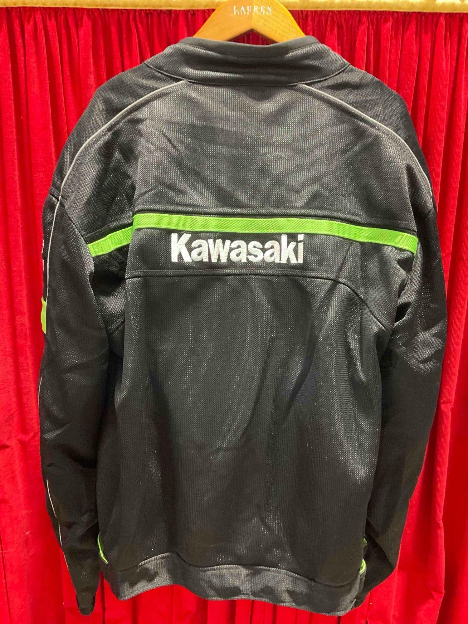 Kawasaki Racing Team Black Motorcycle Jacket w/ Green Accents, Size XXL. Good Condition. - 6