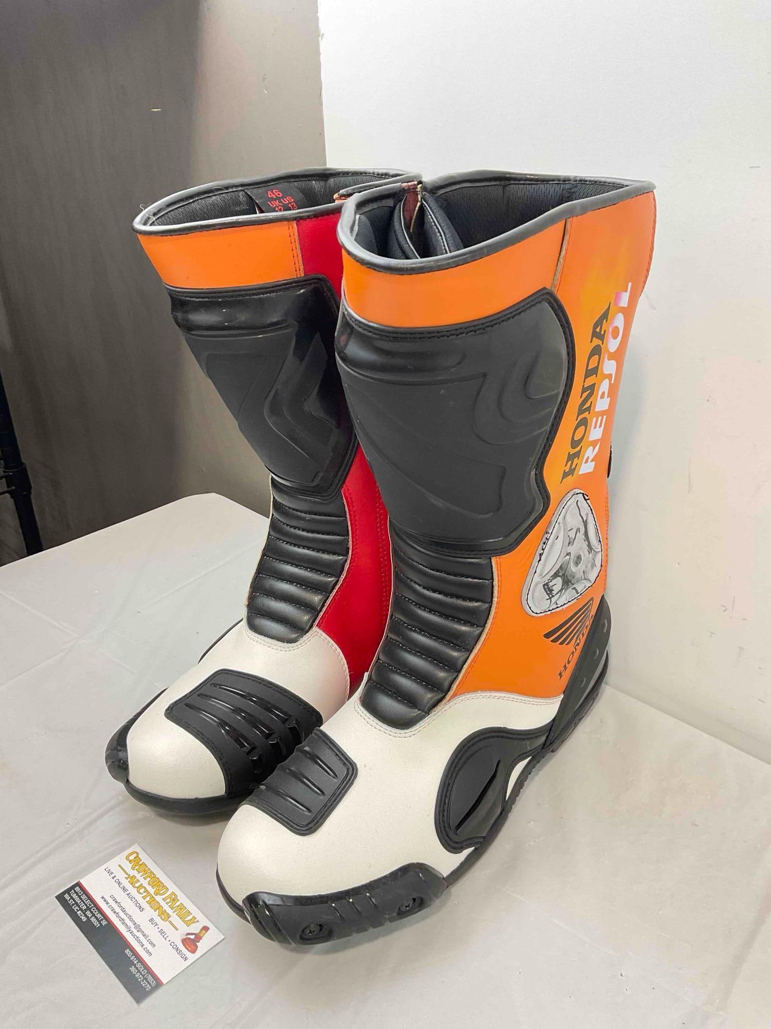 Honda Repsol Leather Motorcycle Racing Boots, Size Men's US 13. Good Condition. See pics. - 3