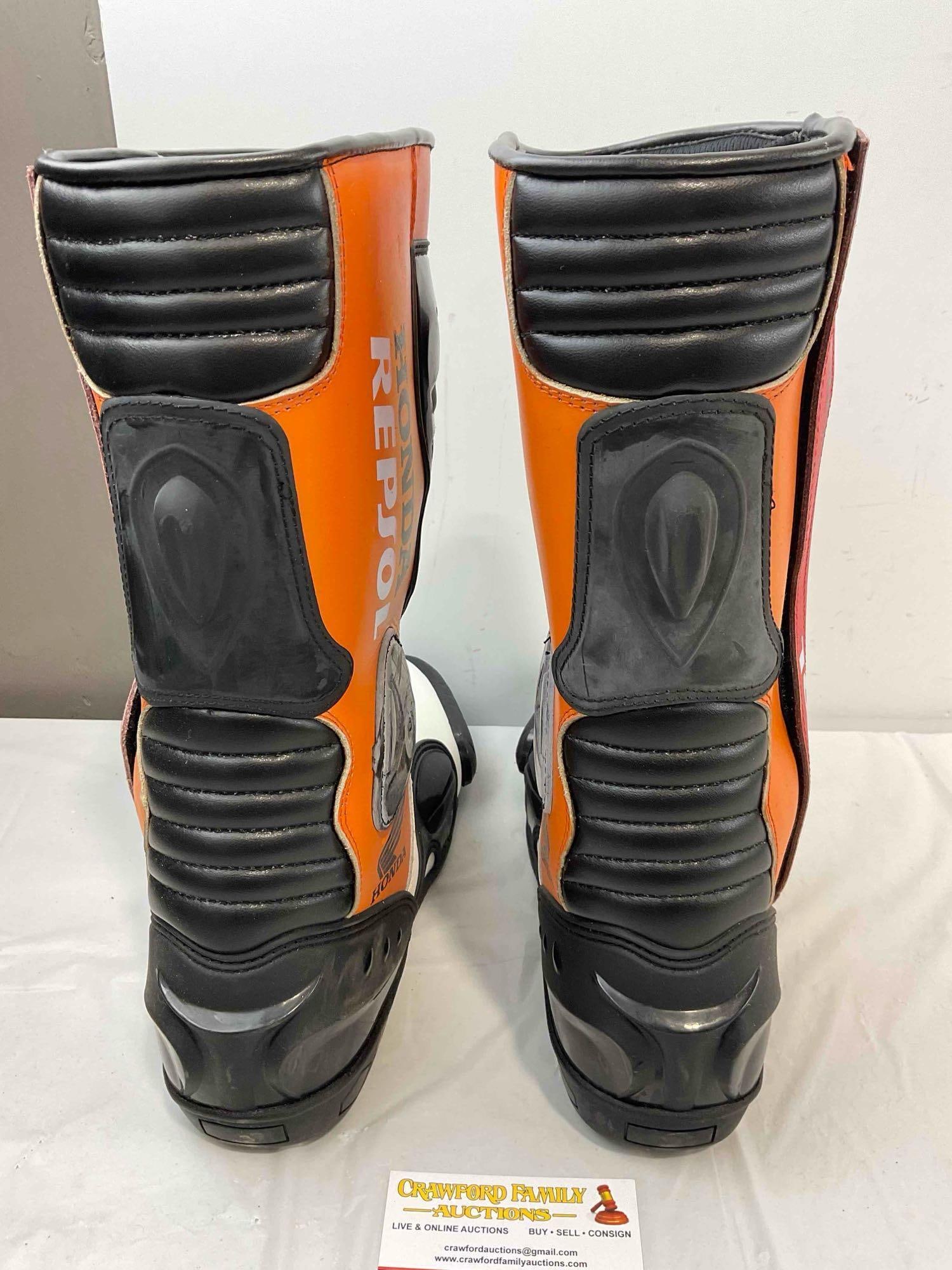 Honda Repsol Leather Motorcycle Racing Boots, Size Men's US 13. Good Condition. See pics. - 4