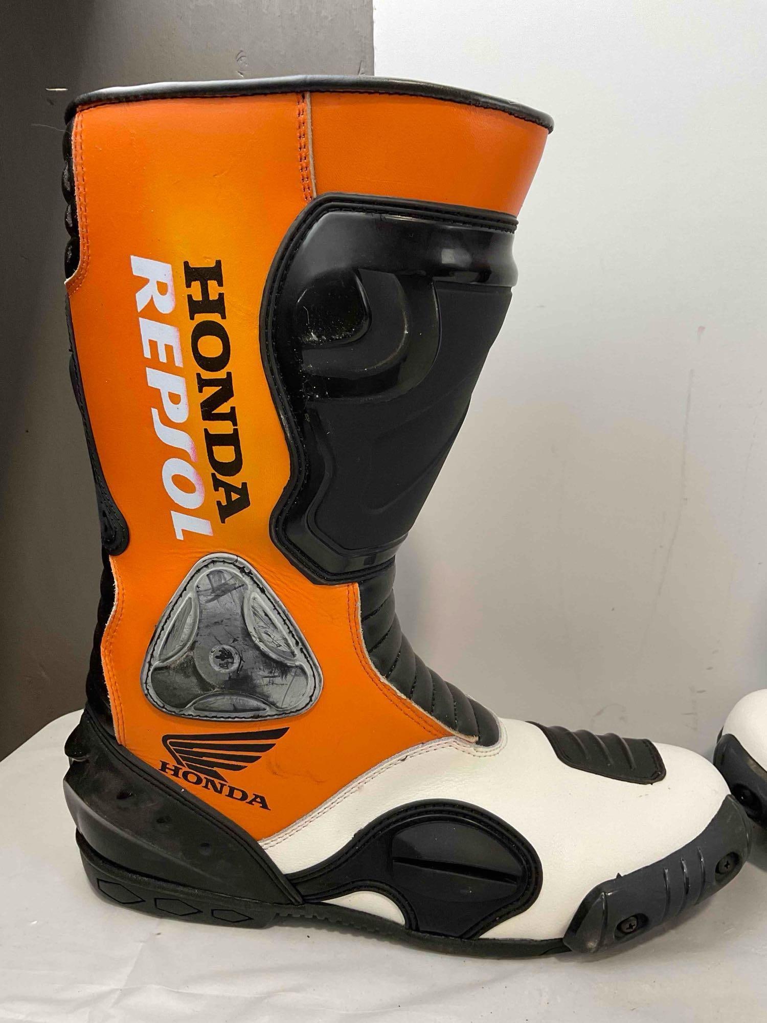 Honda Repsol Leather Motorcycle Racing Boots, Size Men's US 13. Good Condition. See pics. - 5