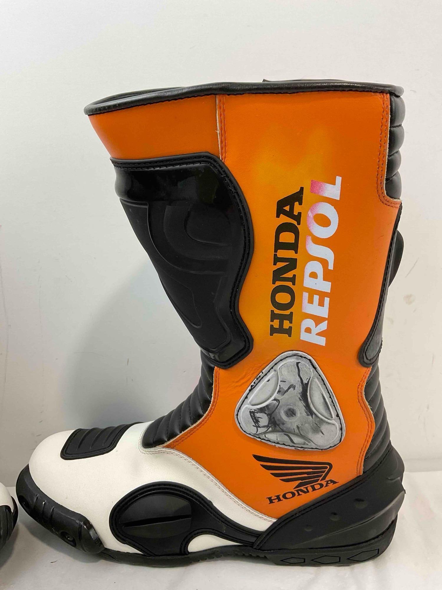 Honda Repsol Leather Motorcycle Racing Boots, Size Men's US 13. Good Condition. See pics. - 6