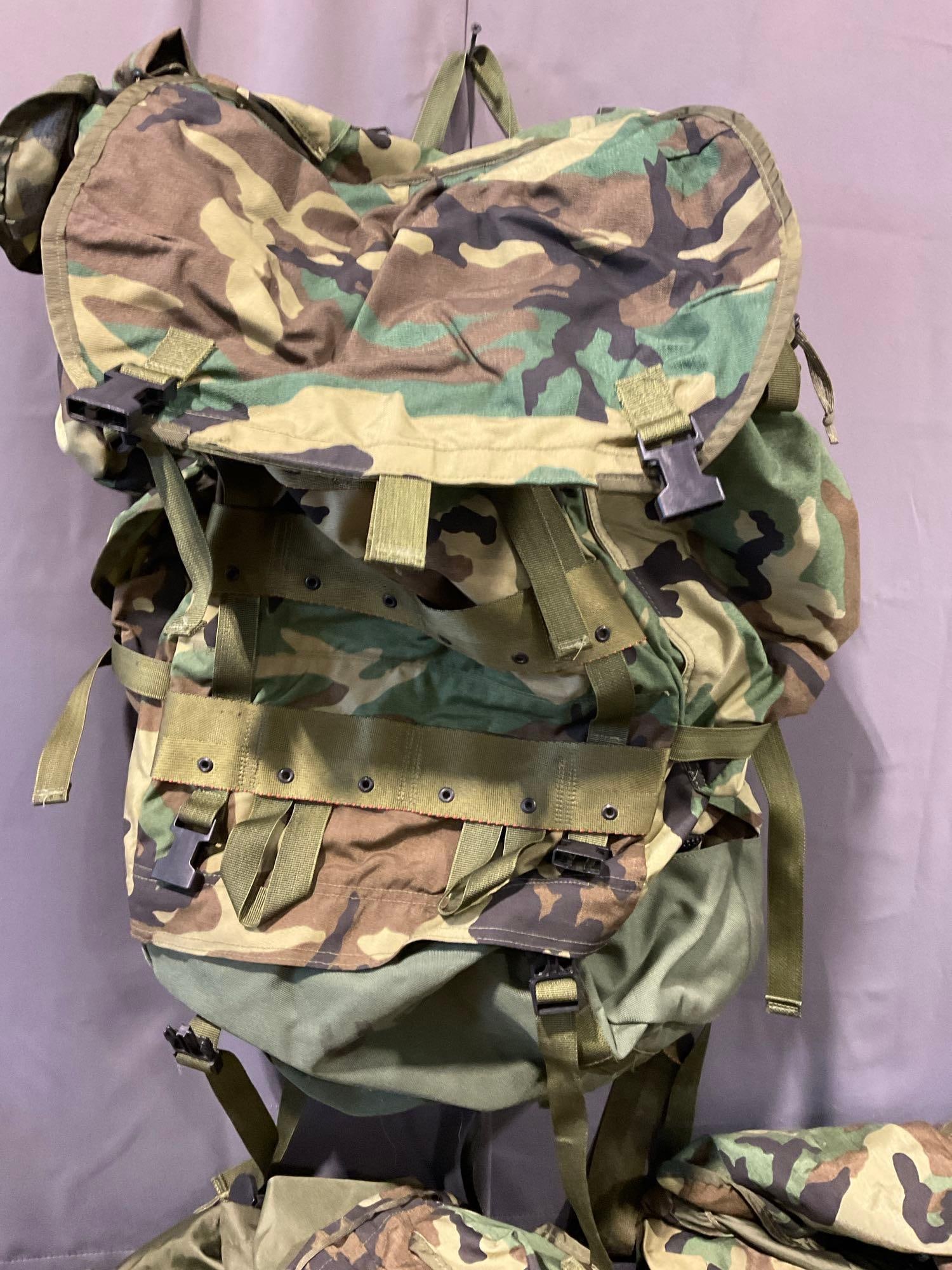 3x Vintage US Military Woodland Camo Backpacks, Large Field Packs, Internal Frame - 2