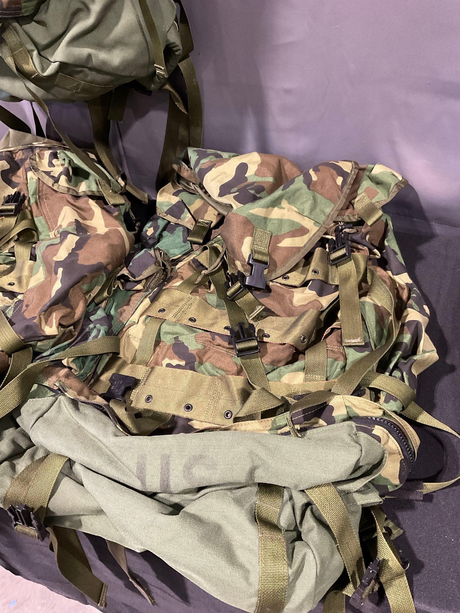 3x Vintage US Military Woodland Camo Backpacks, Large Field Packs, Internal Frame - 3