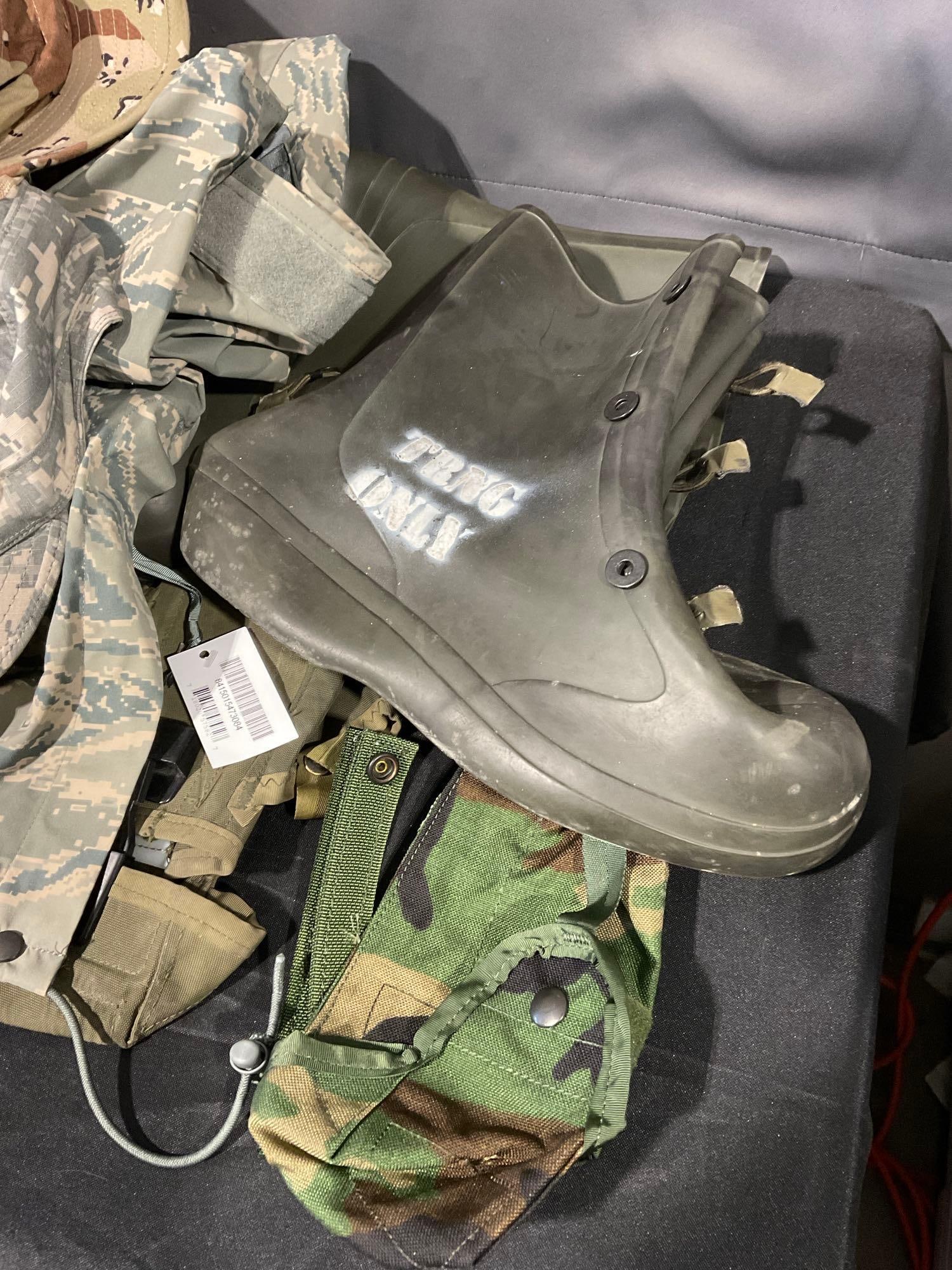 Assortment of Camos, Rain Gear, 3 Hats, , Size 10 Boots, Trousers & more - 2