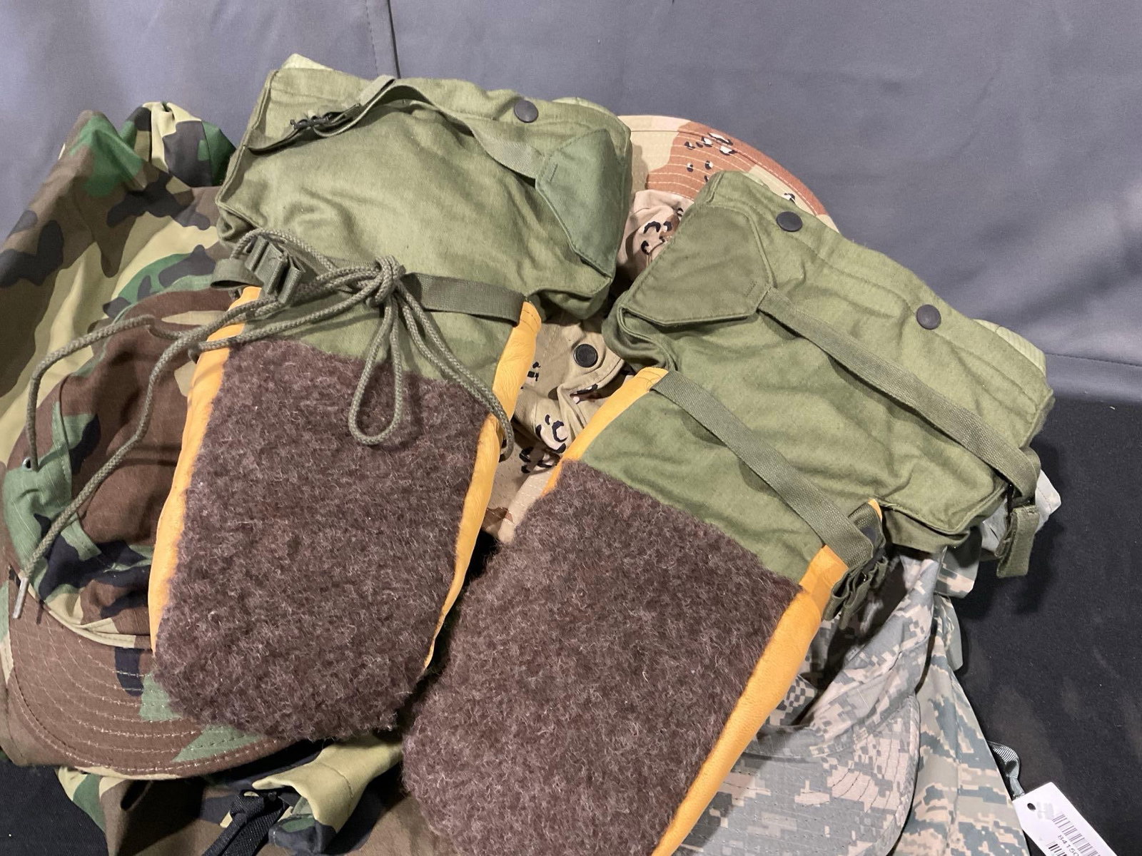 Assortment of Camos, Rain Gear, 3 Hats, , Size 10 Boots, Trousers & more - 6