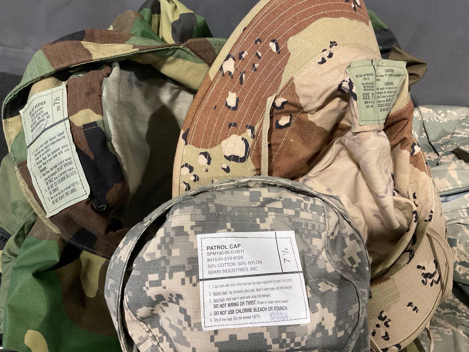 Assortment of Camos, Rain Gear, 3 Hats, , Size 10 Boots, Trousers & more - 7