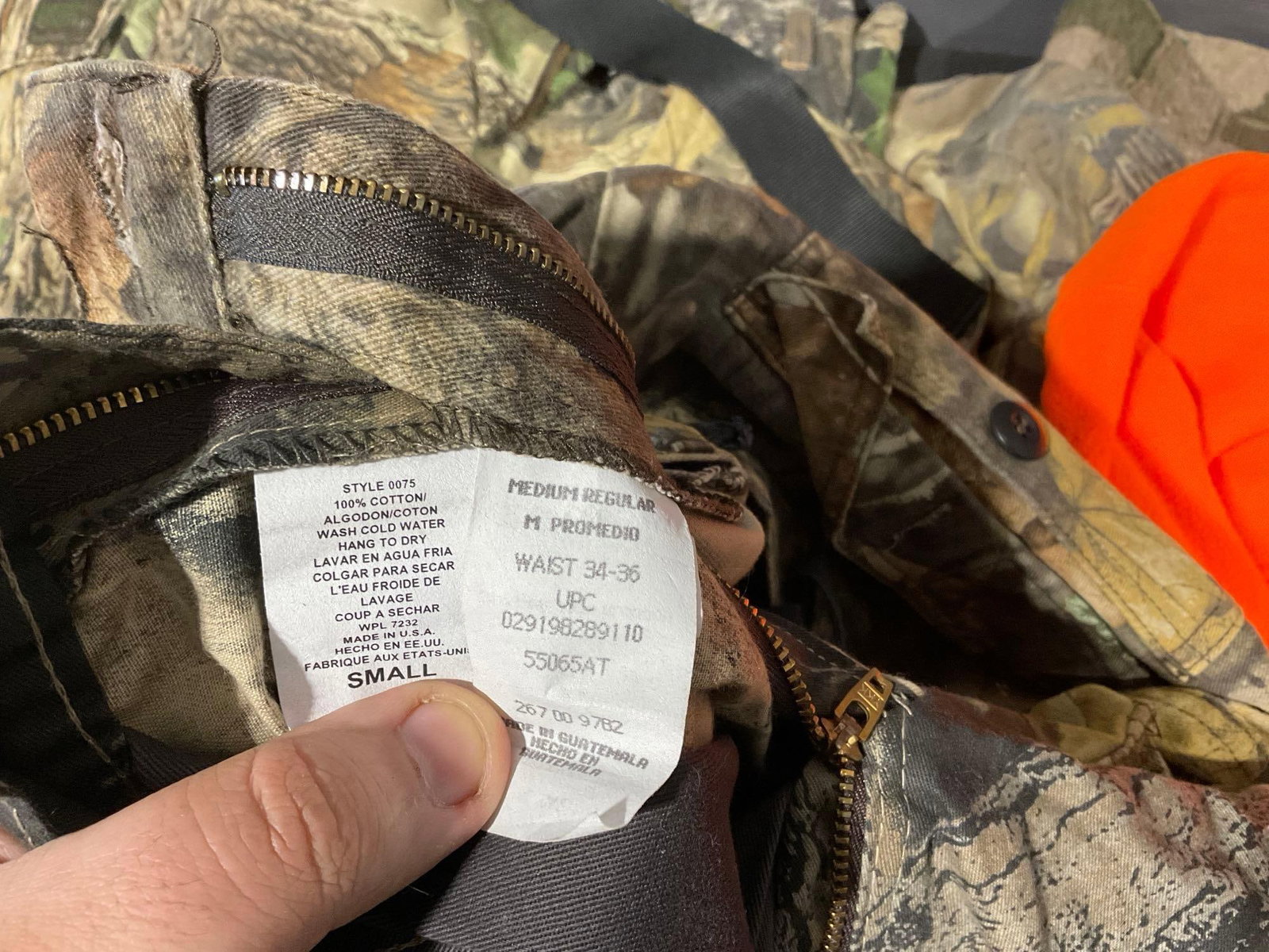 Hunters Camo Clothes, Pants & Jackets, Size 36 & Medium, Orange Sweater - 2