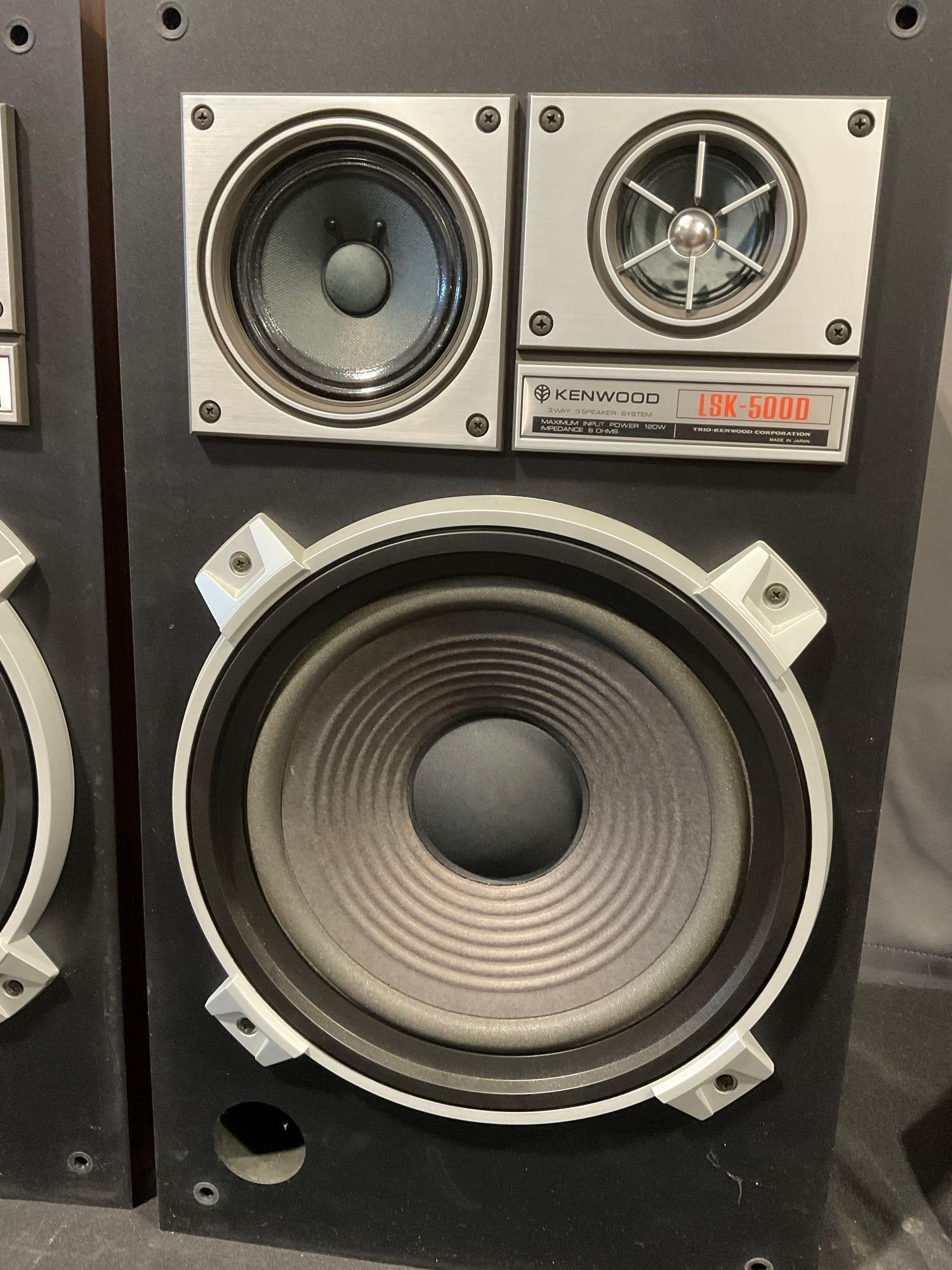 2 Kenwood Speakers, LSK-500D, 3 Way Speaker Systems, 25h x 14w x 21d inches together - 2