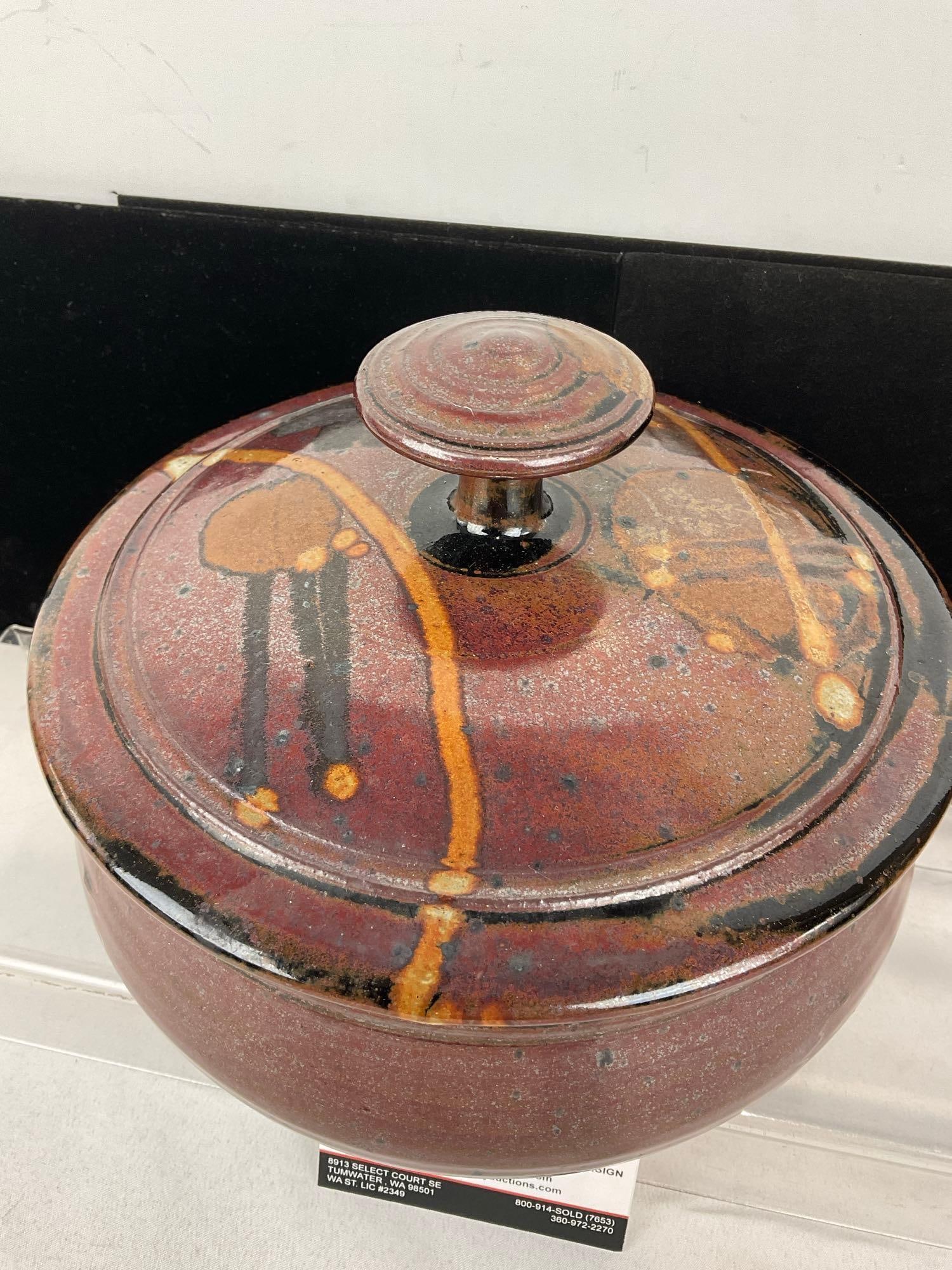 Vintage Studio Pottery Lidded Casserole Dish, Red Glaze, 6h x 10w x 10d inches - 2