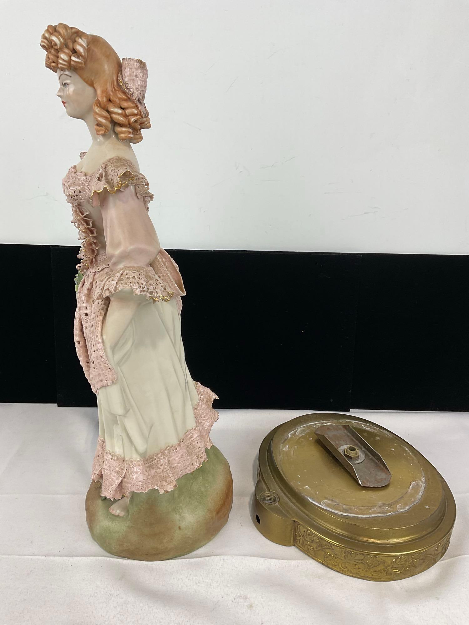 Early Cordey Porcelain Victorian Lady Figurine 16 inches tall, Brass Base - 10