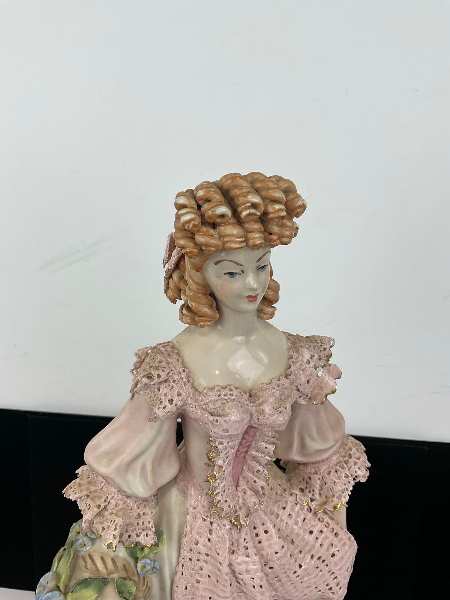 Early Cordey Porcelain Victorian Lady Figurine 16 inches tall, Brass Base - 2