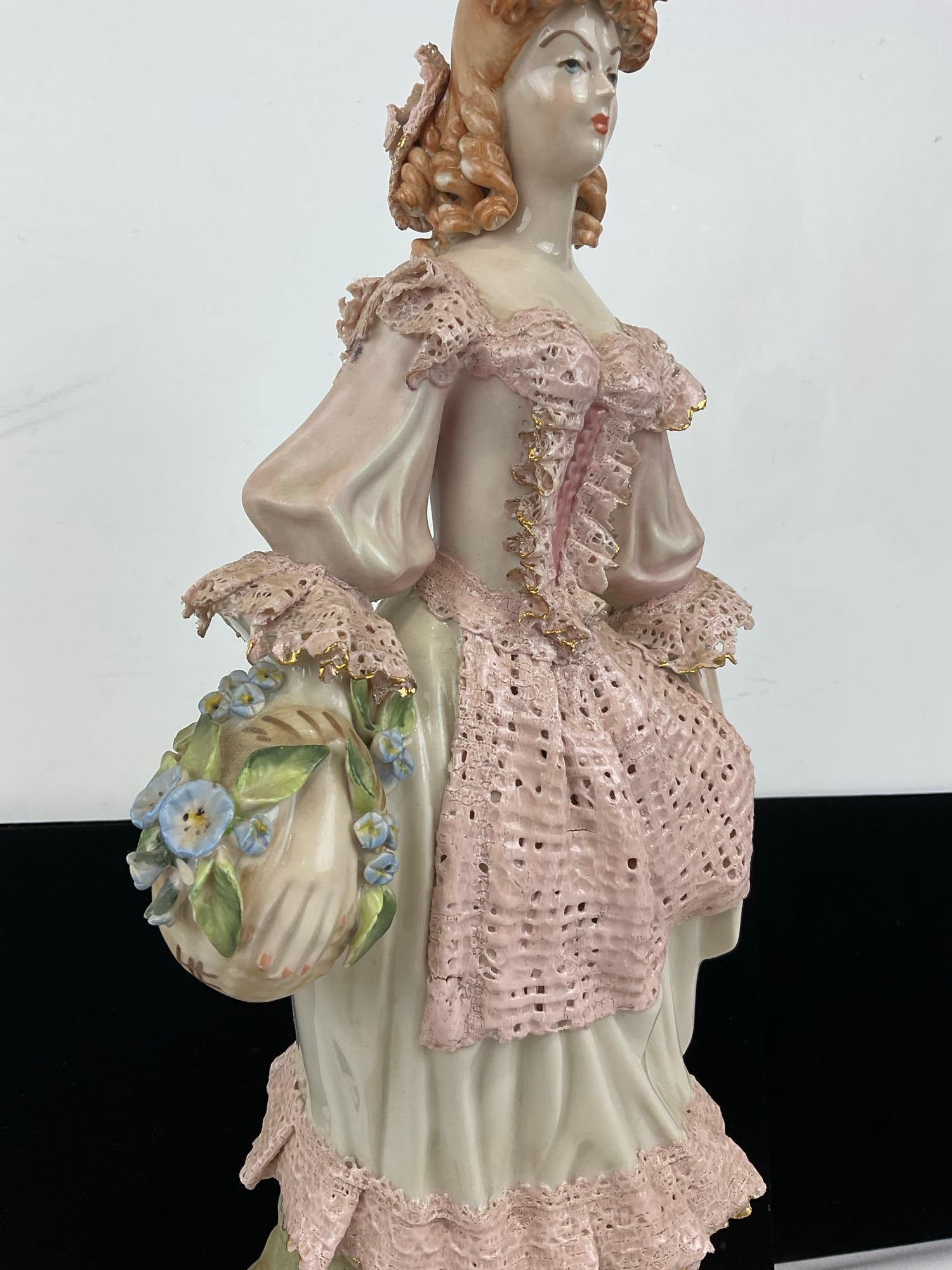 Early Cordey Porcelain Victorian Lady Figurine 16 inches tall, Brass Base - 3