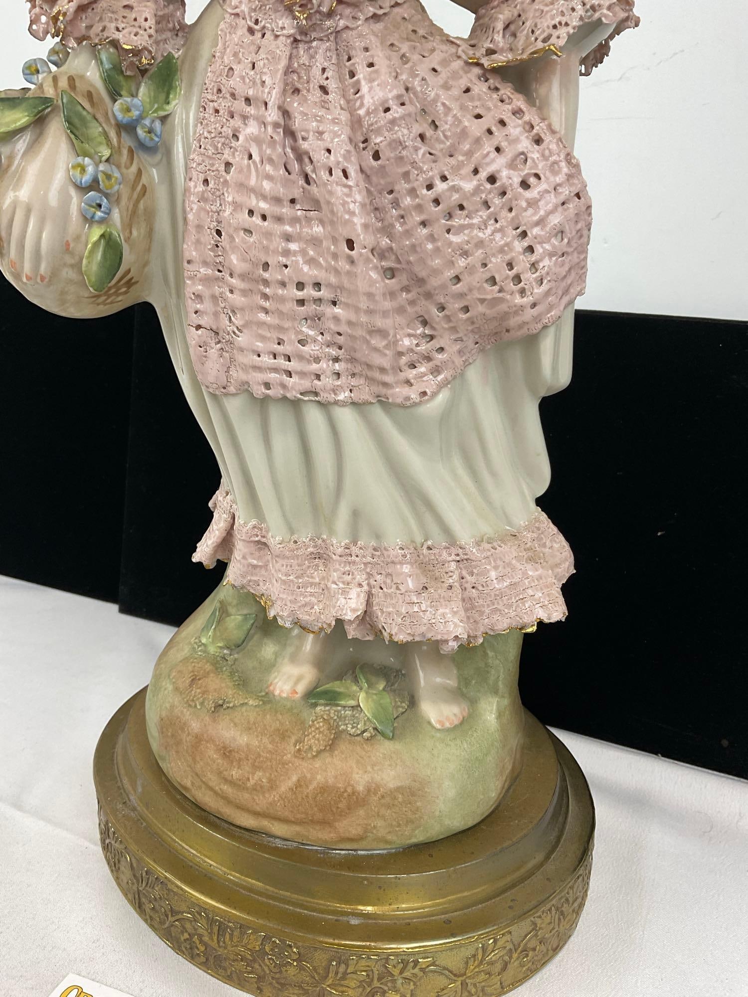 Early Cordey Porcelain Victorian Lady Figurine 16 inches tall, Brass Base - 4