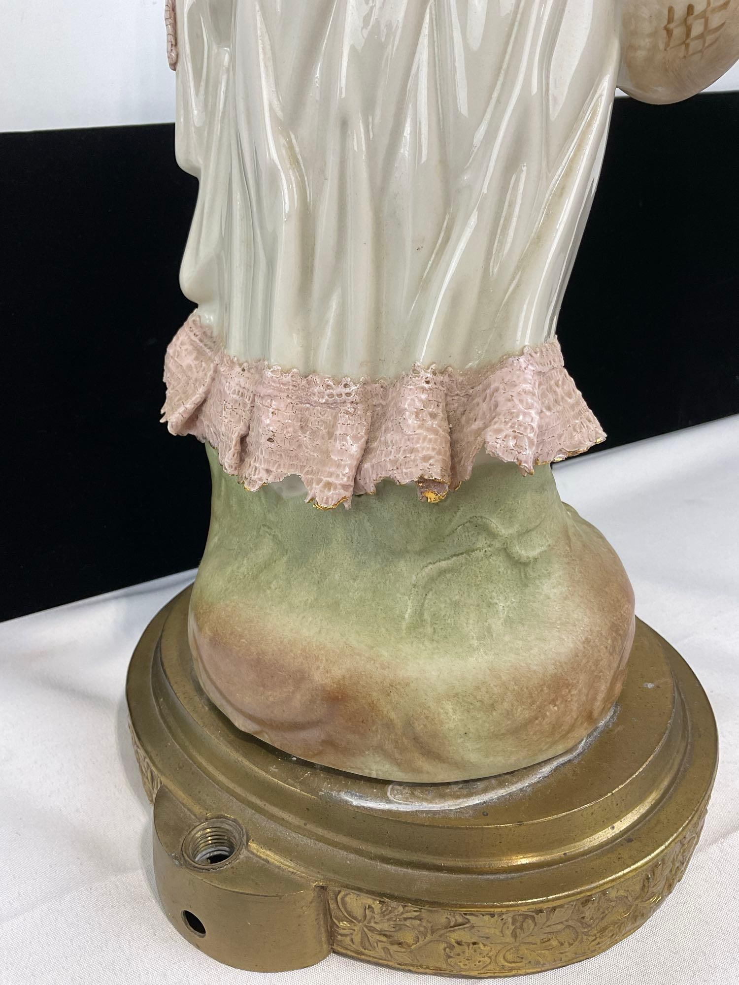 Early Cordey Porcelain Victorian Lady Figurine 16 inches tall, Brass Base - 8