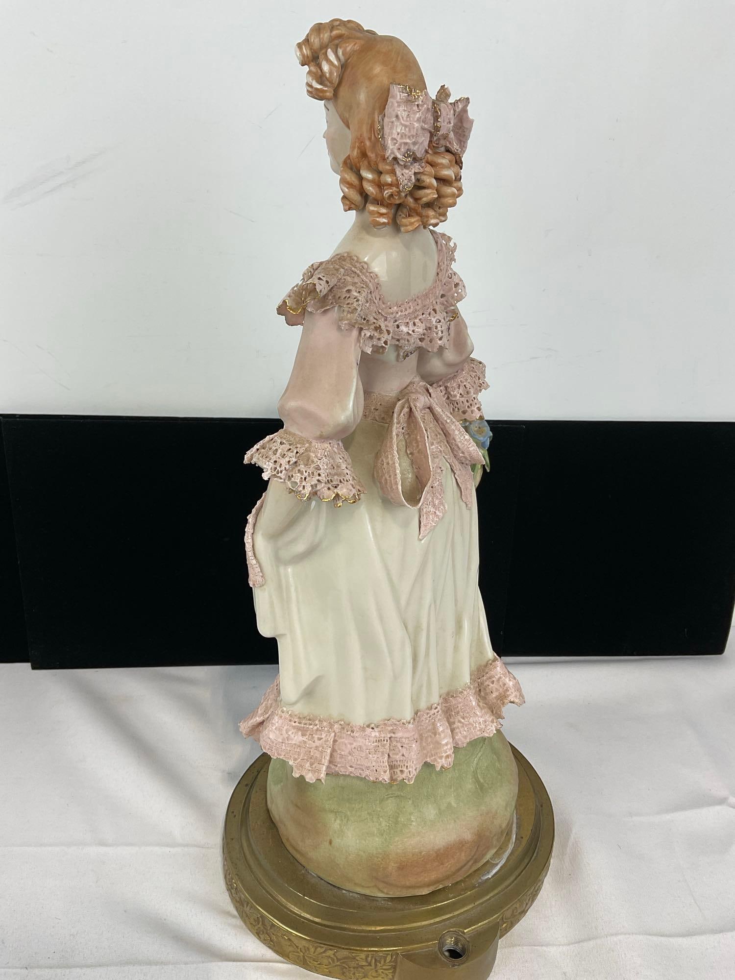 Early Cordey Porcelain Victorian Lady Figurine 16 inches tall, Brass Base - 9