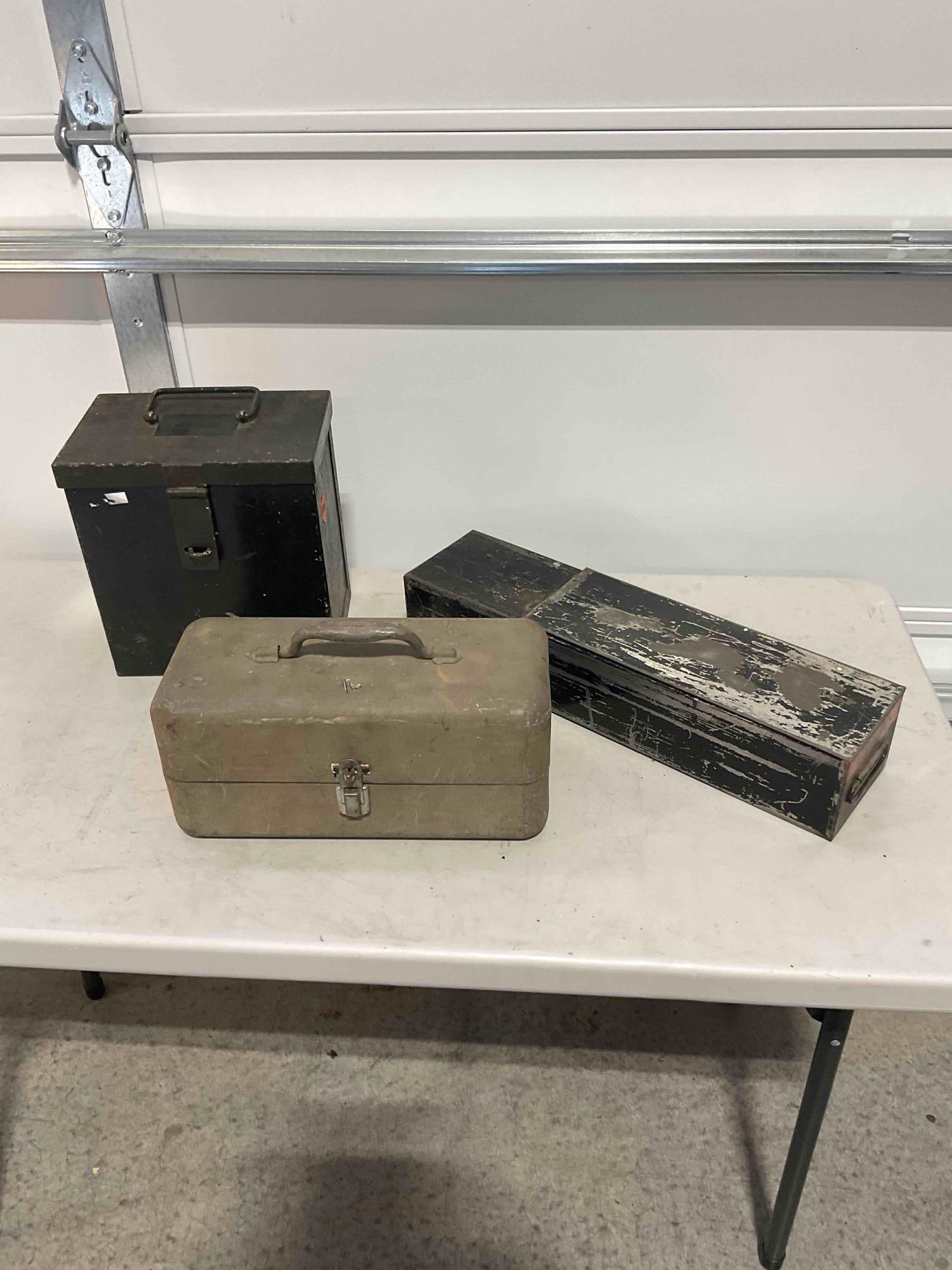 Collection of Metal Toolboxes with Pipe Soldering Kit, Soldering Iron, and Steel Wool. - 9