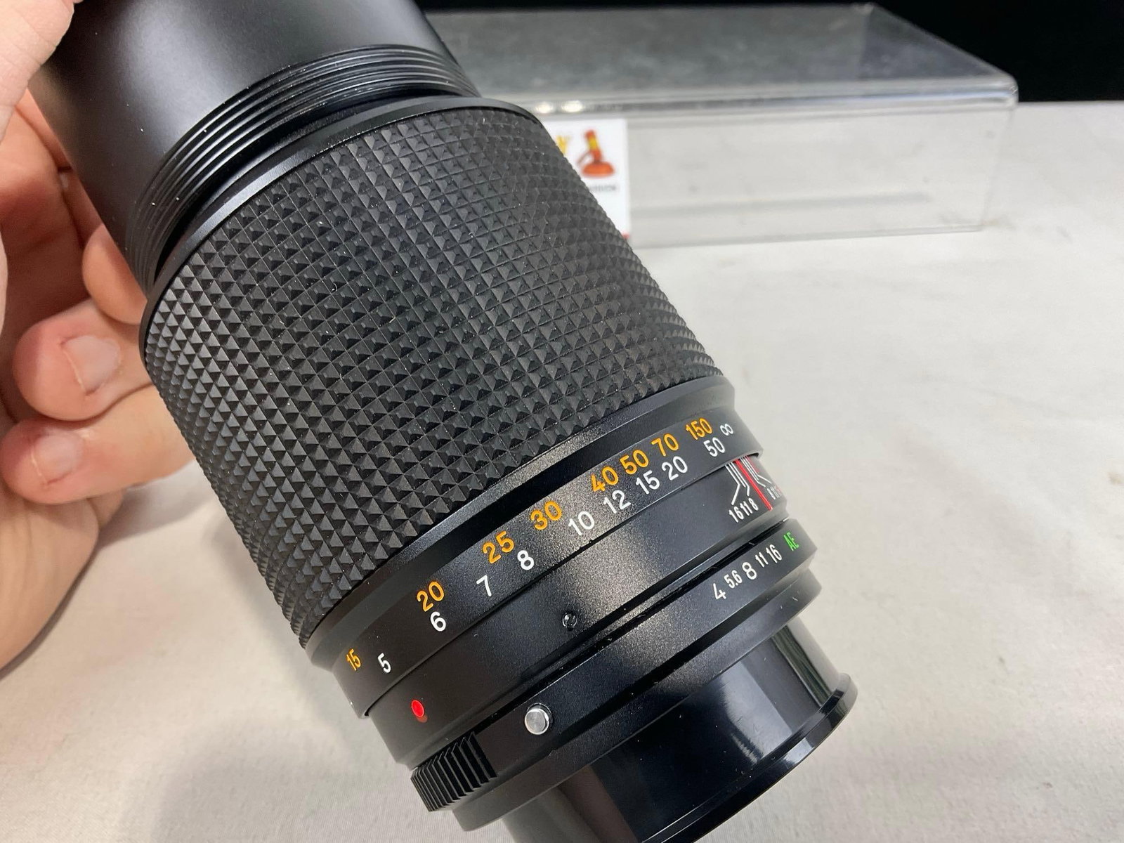 Konica Hexar AR 200mm F4 Lens in leather case, 9h x 5w x 5d inches - 3