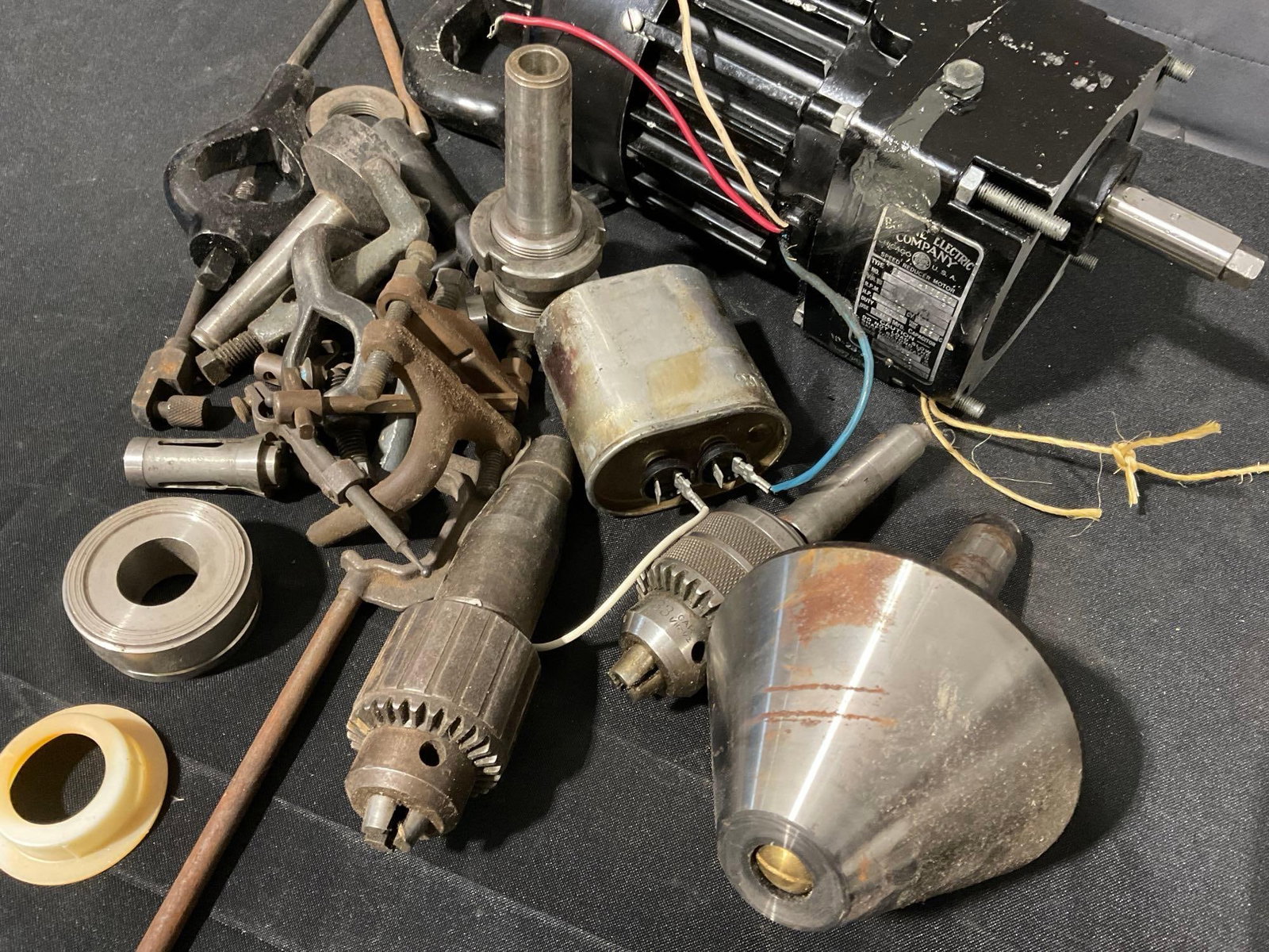 Vintage Bodine Electric Co Speed Reducer Motor, Handful of Chucks, Vises, & more - 2