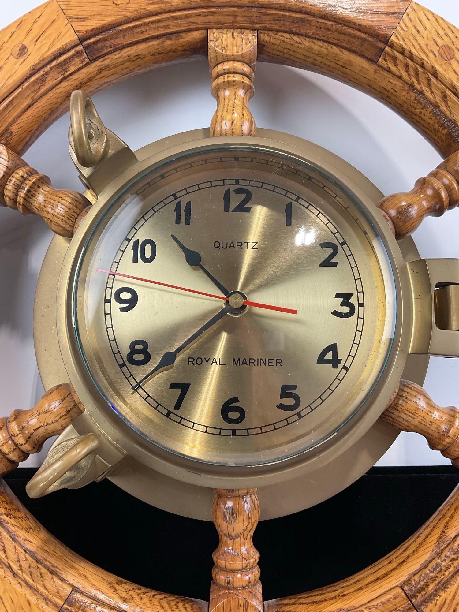 Oak Ships Wheel Clock, Royal Mariner, 26h x 26w x 5d inches - 2