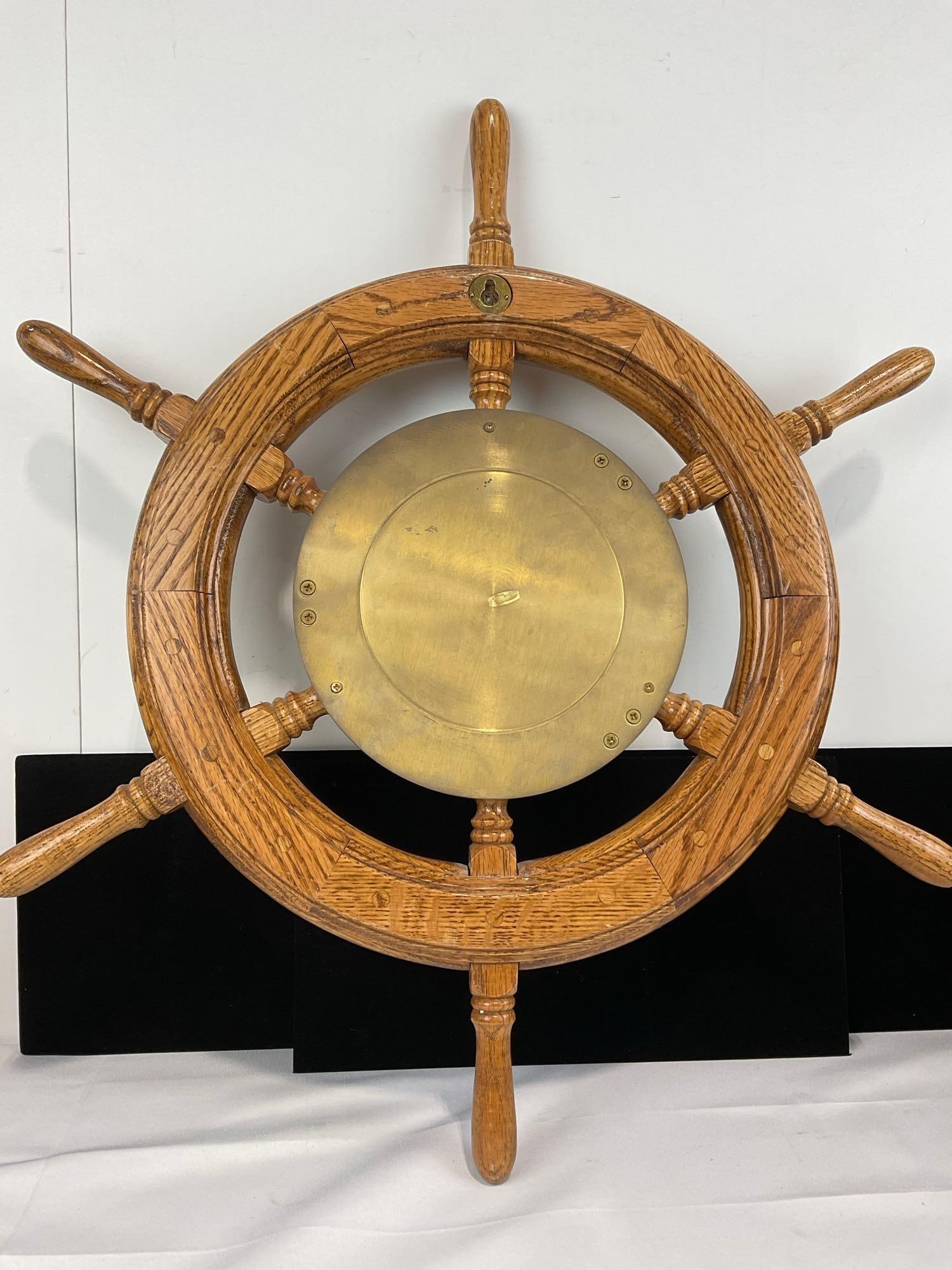 Oak Ships Wheel Clock, Royal Mariner, 26h x 26w x 5d inches - 4