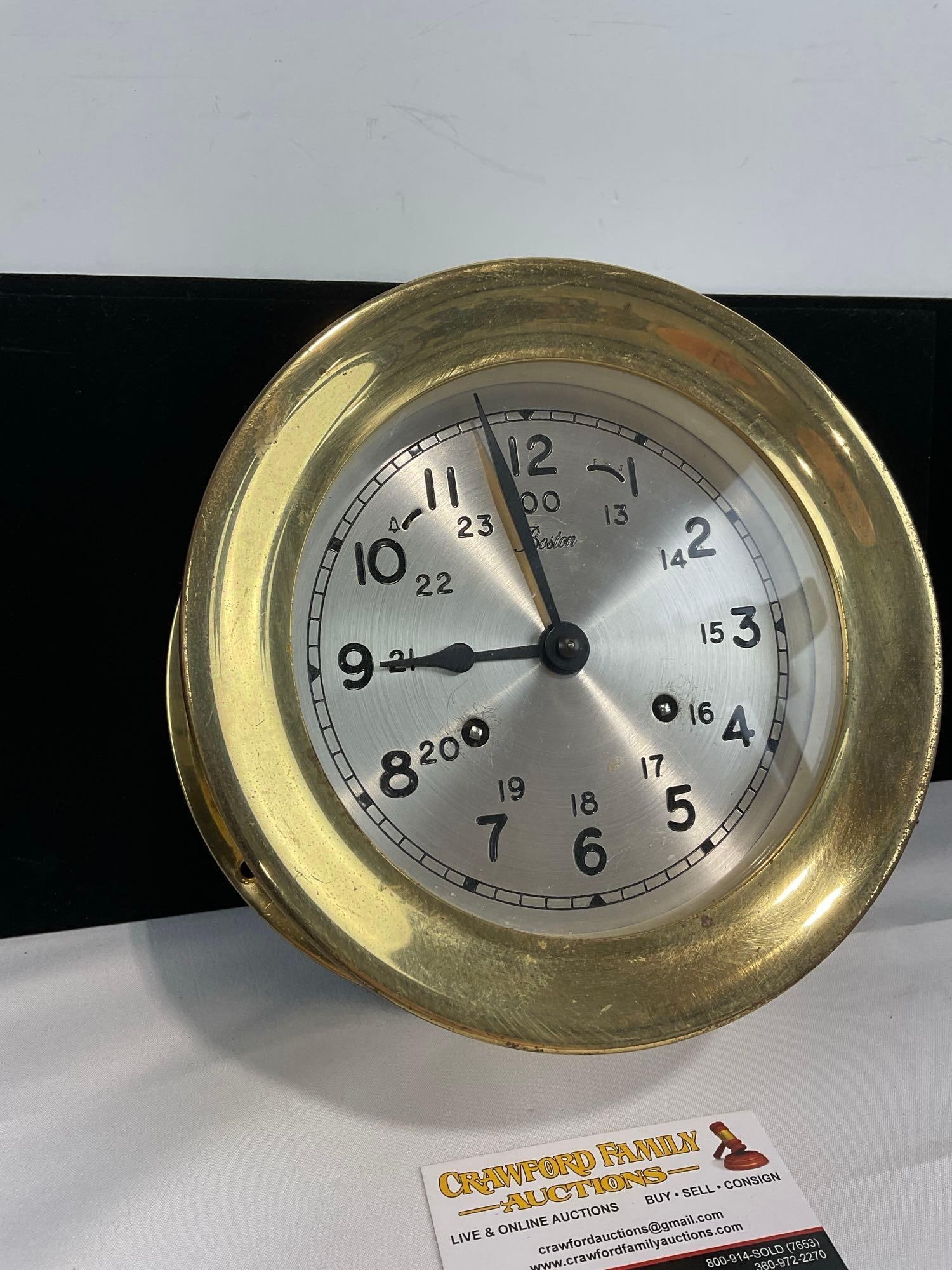 Boston Brass Ships Bulkhead style Clock, Time Strike, 12-24 hour, 8h x 8w x 5d inches - 2