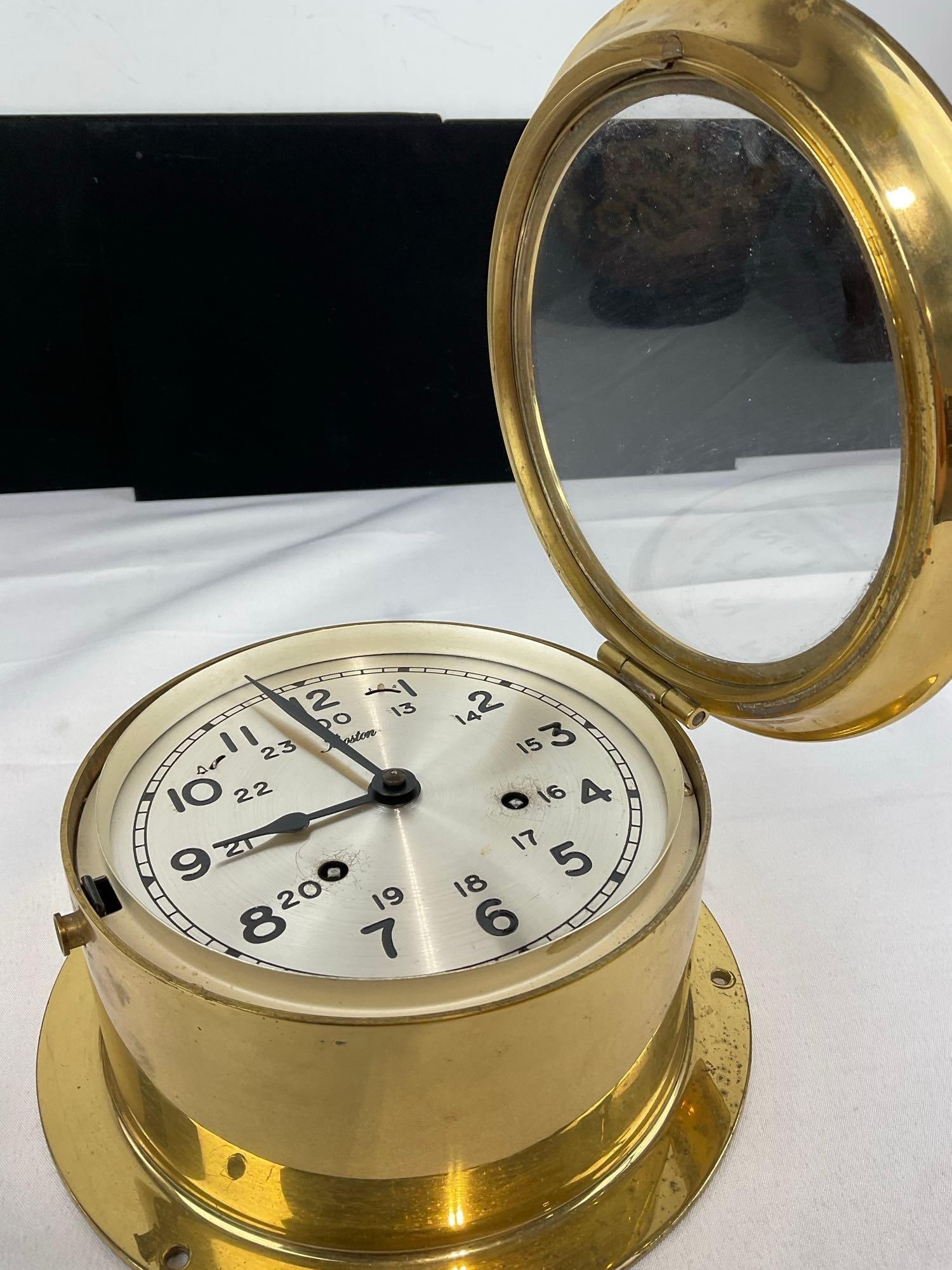 Boston Brass Ships Bulkhead style Clock, Time Strike, 12-24 hour, 8h x 8w x 5d inches - 5