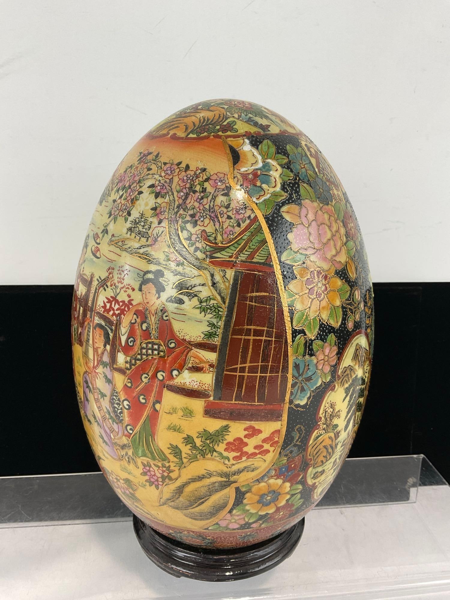 Handpainted Japanese Satsuma Geisha style Porcelain Decorative Egg, 12h x 8w x 8d inches - 4