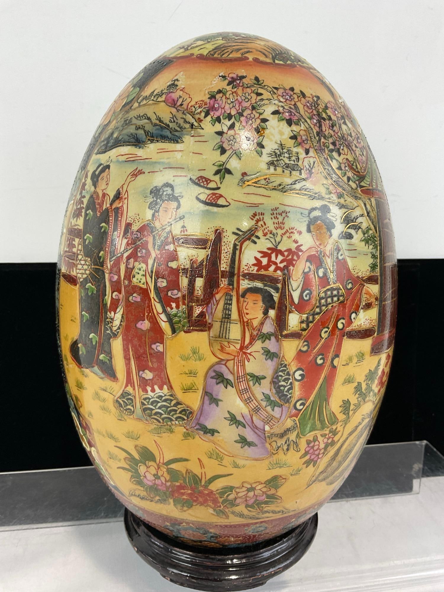 Handpainted Japanese Satsuma Geisha style Porcelain Decorative Egg, 12h x 8w x 8d inches - 5