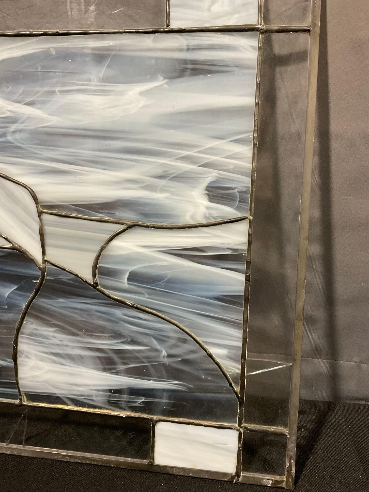 Stained Glass Panel, Seagull, Cloudy White Slag Glass & Clear Border, 15h x 23w inches - 2