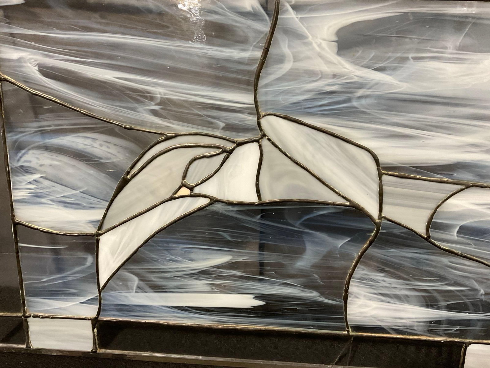 Stained Glass Panel, Seagull, Cloudy White Slag Glass & Clear Border, 15h x 23w inches - 4