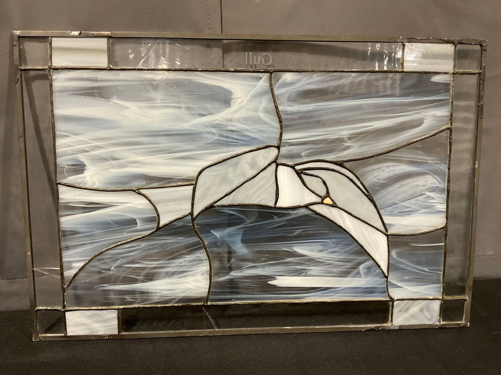 Stained Glass Panel, Seagull, Cloudy White Slag Glass & Clear Border, 15h x 23w inches - 5