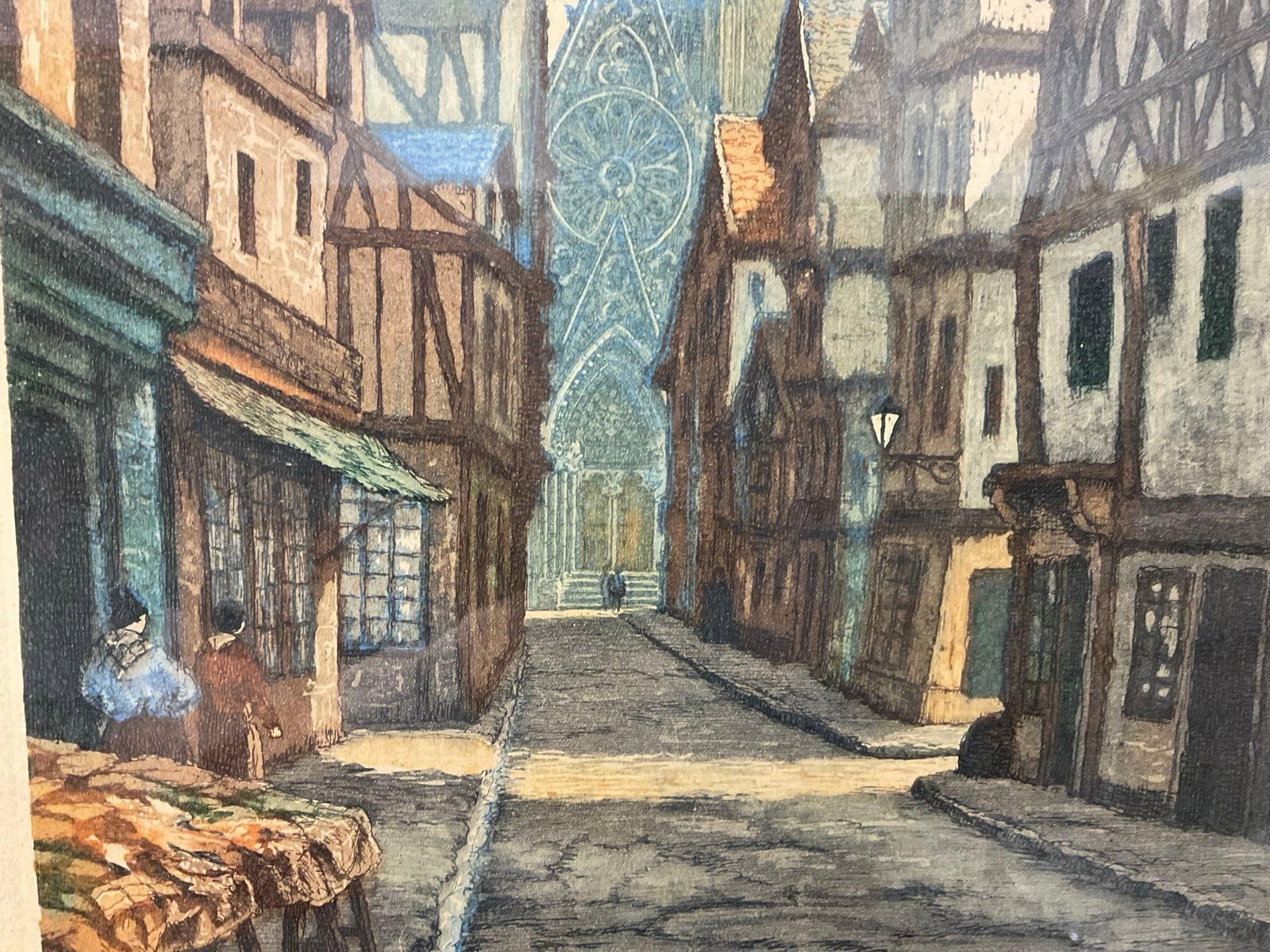 Framed Hand-Tinted Etching titled Rouen Rue Se LEpicerie by Jules Leray, (1875-1938), 19x15 inches - 4