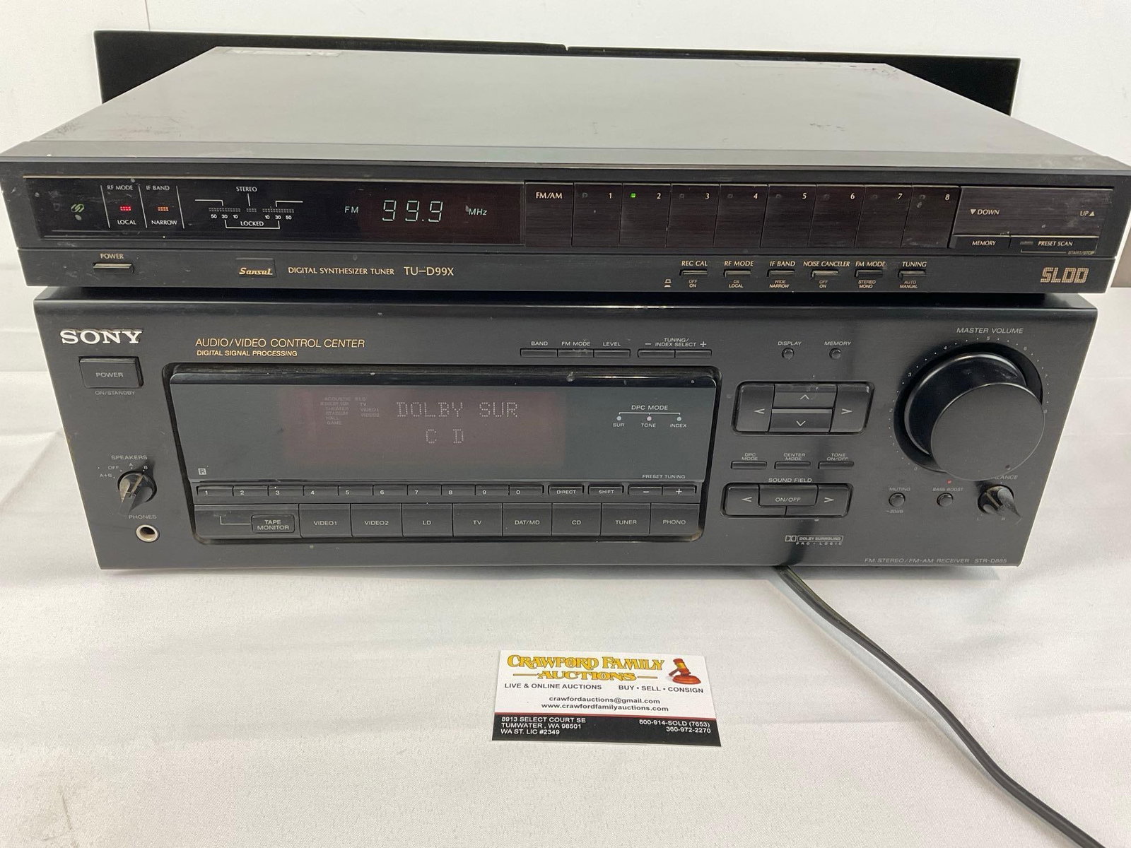 Sansui Stereo Tuner model no TU-0D99x & Sony Stereo FM/AM Receiver model no STR-D865: Appears to be in good shape. The piece measures approx 10h x 18w x 15d inches. See pics. E-5910