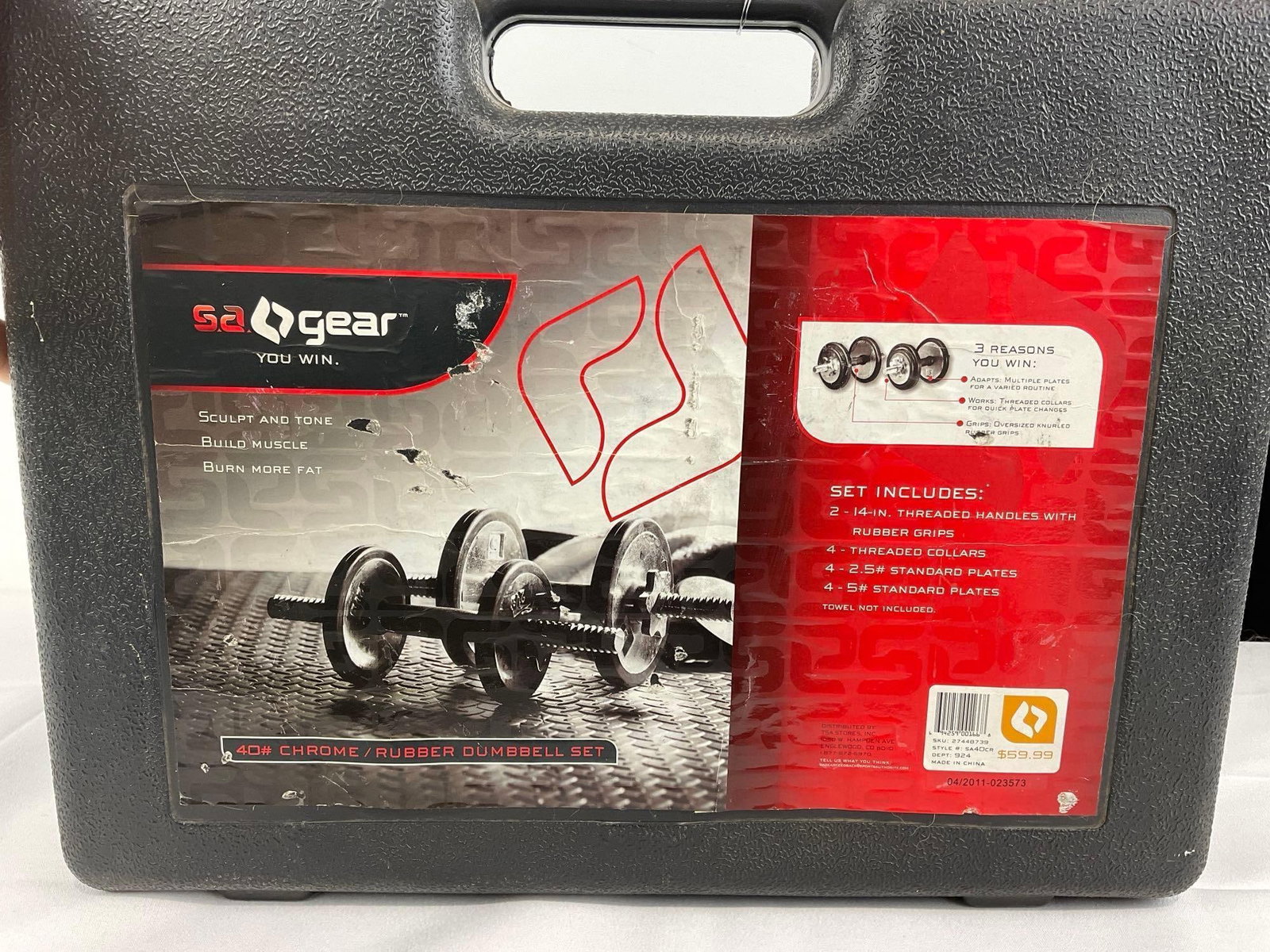 SA Gear Chrome/Rubber Dumbbell Set & 2 2.5 lb plates & 2 10 lb plates, approx 65 pounds all toget... - 5