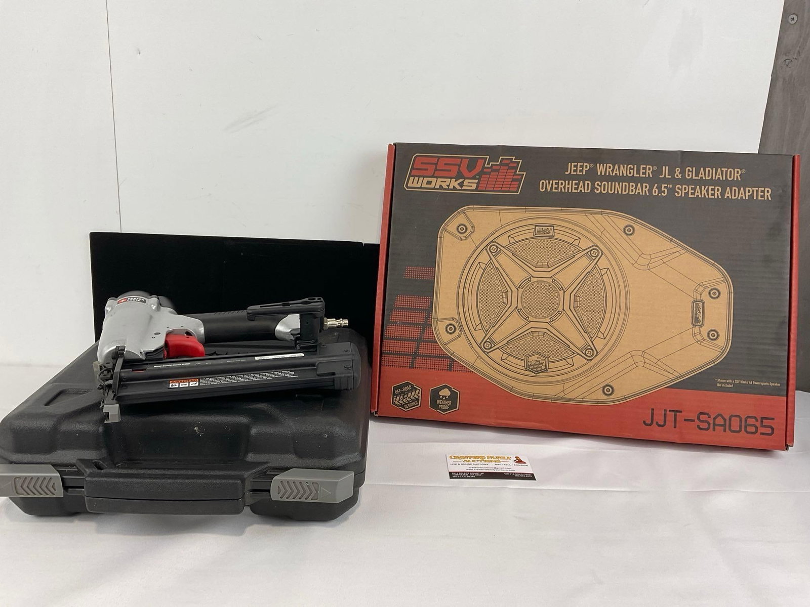 Porter Cable model BN200C & SSV Works Jeep Wranger JL & Gladiator Speaker Adapters, JJT-SA065: Appears to be in good shape. The piece measures approx 7h x 19w x 14d inches. See pics. E-5910