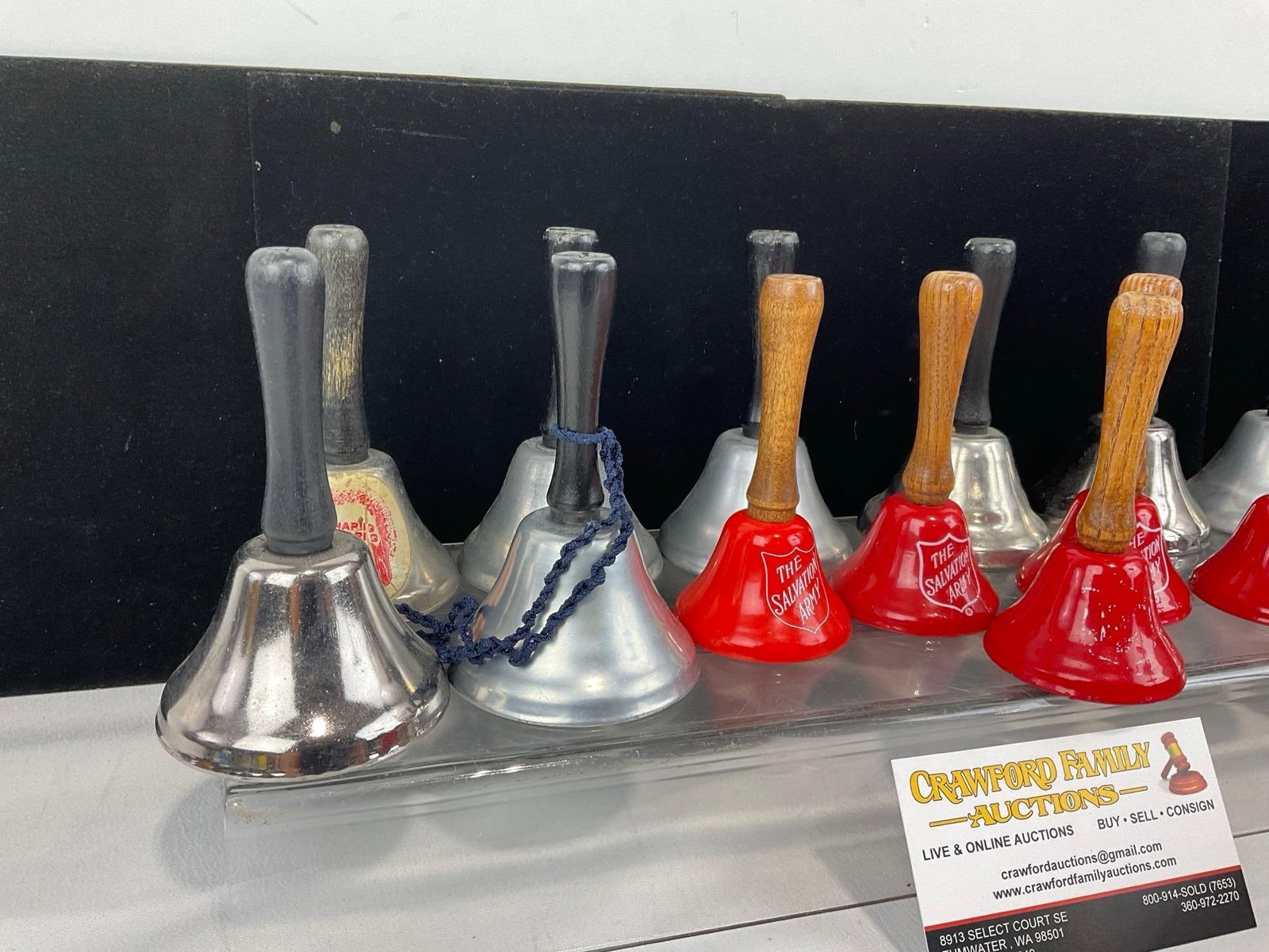 Collection of The Salvation Army Bells, 6 are marked, w/fabric Safeway grocery bag - 2