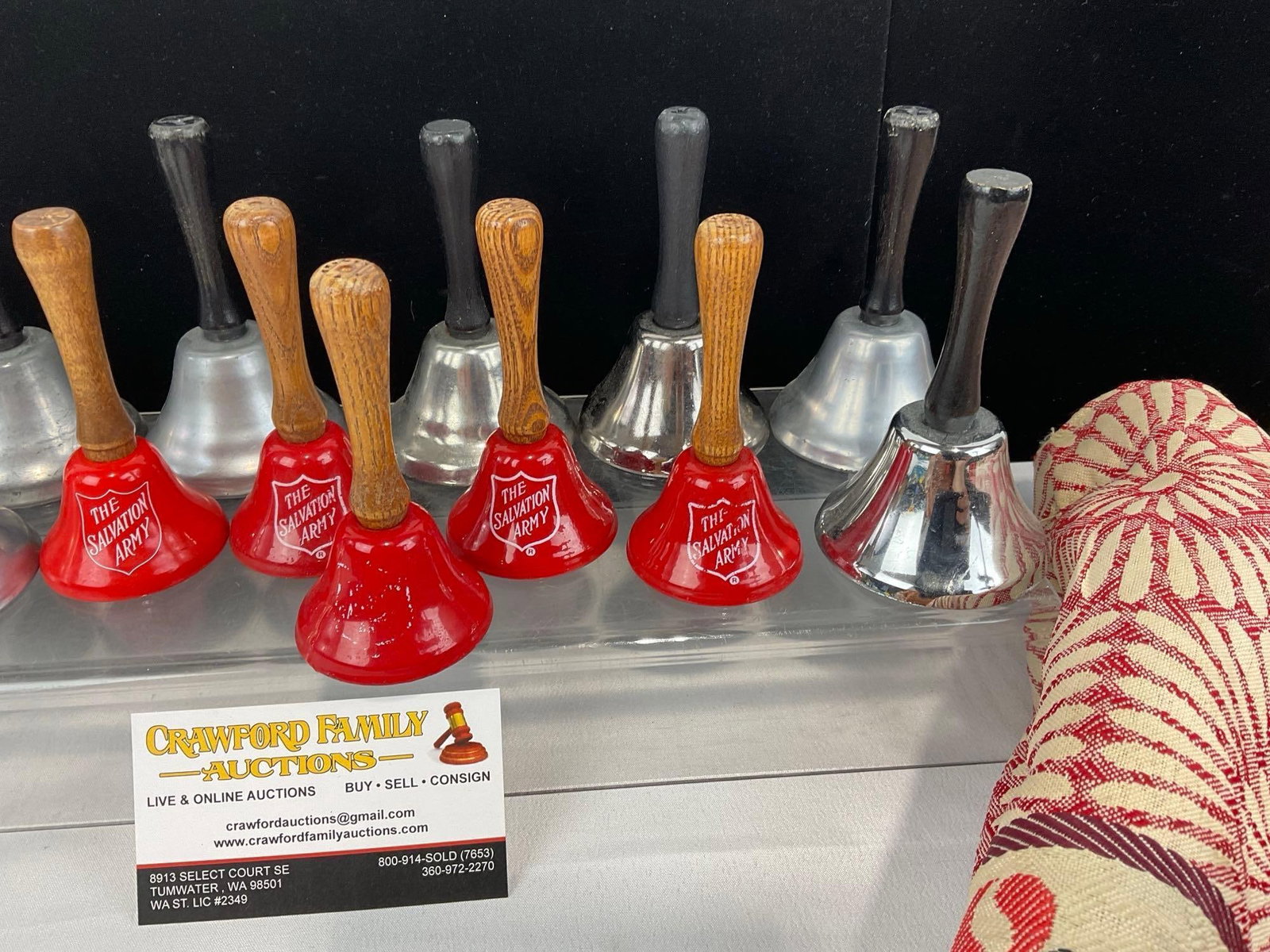 Collection of The Salvation Army Bells, 6 are marked, w/fabric Safeway grocery bag - 3
