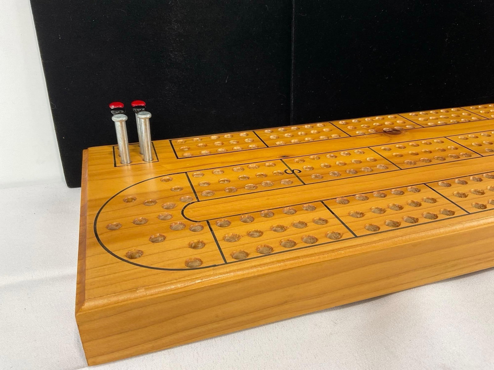 Custom Wooden Cribbage Board Set, w/6 metal pegs, 3h x 29w x 8d inches - 2