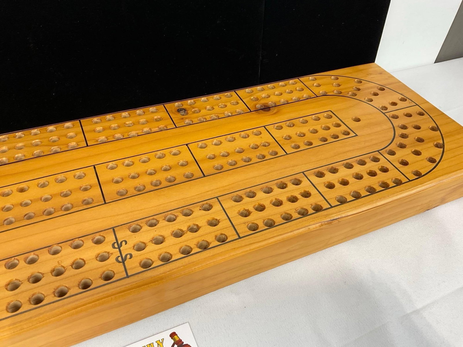 Custom Wooden Cribbage Board Set, w/6 metal pegs, 3h x 29w x 8d inches - 3