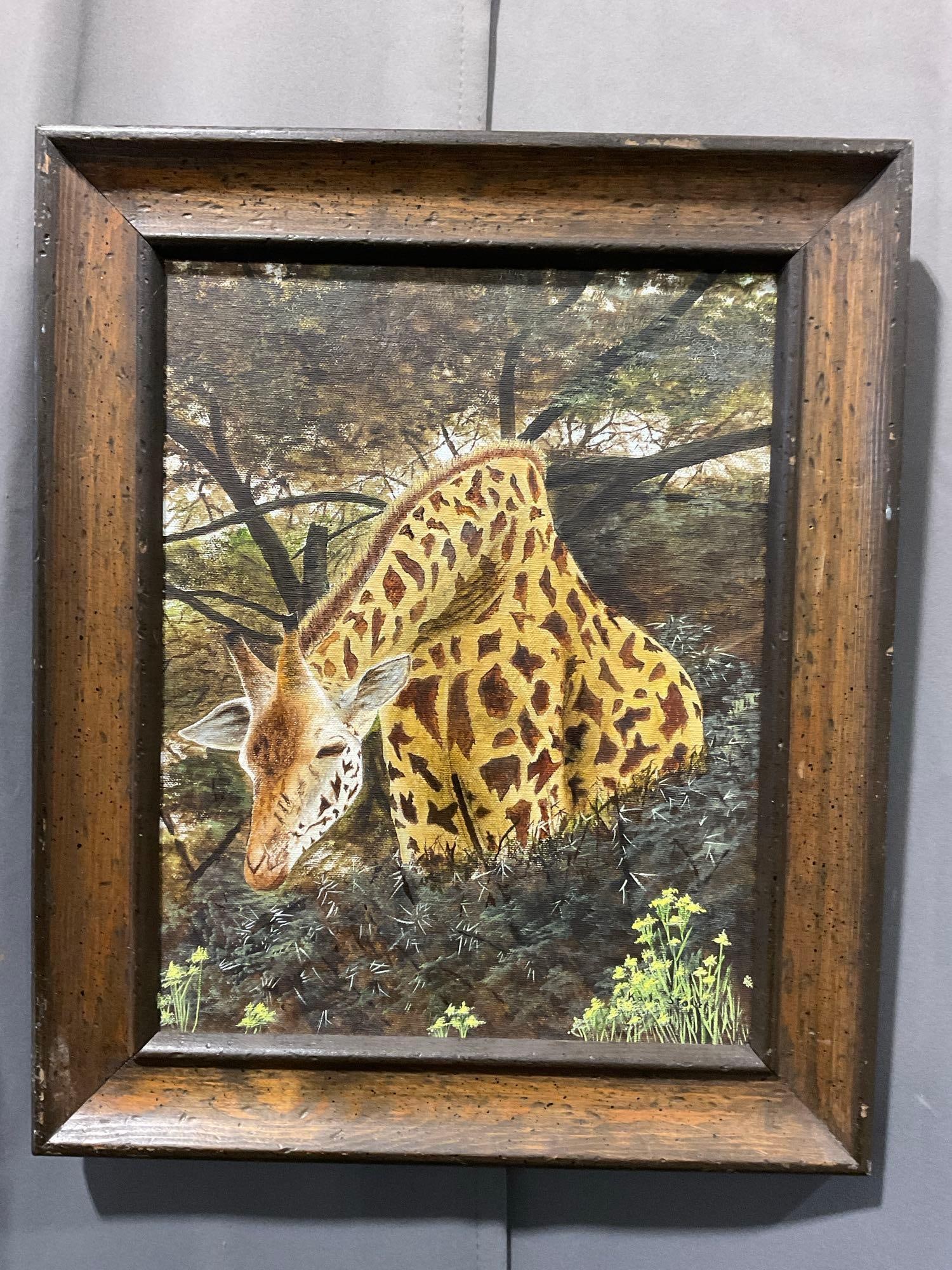 Framed Oil on Canvas, Giraffe in the Woods, signed by artist, Karla Stoner ? 19x15 inches (1 of 6)