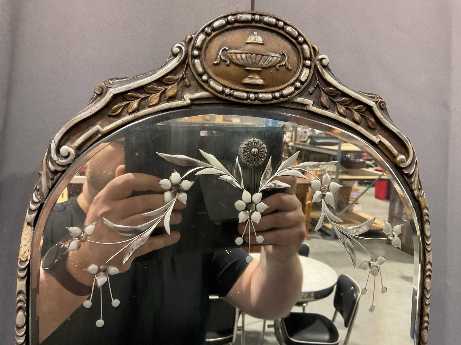 Framed Etched Ornate Mirror, 28h x 15w x 4d inches - 2