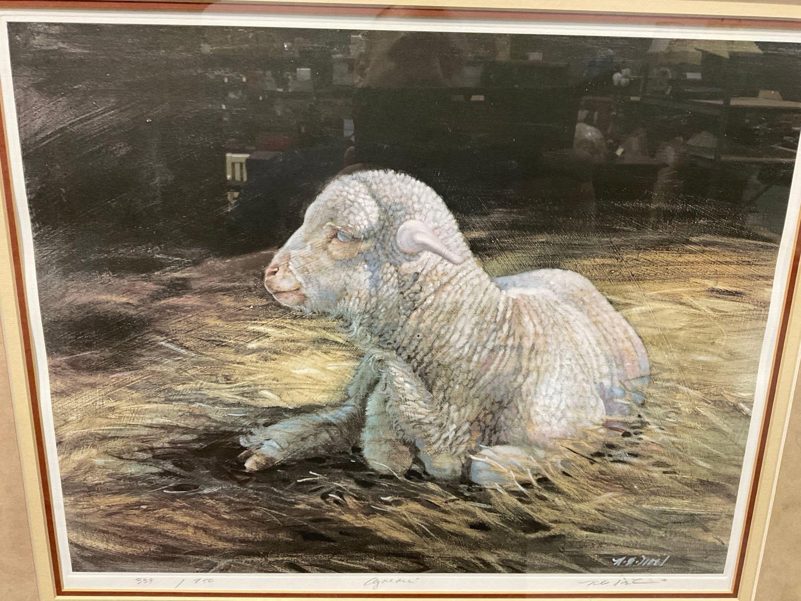 Framed Lithograph, signed & #d 339/750, Lamb art piece titled Agneau by Nancy Noel - 2