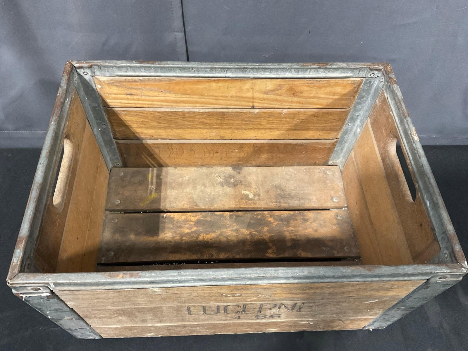 Vintage Wood & Steel Banded Lucerne Company Milk Storage Crate, 14h x 20w x 14d inches - 2