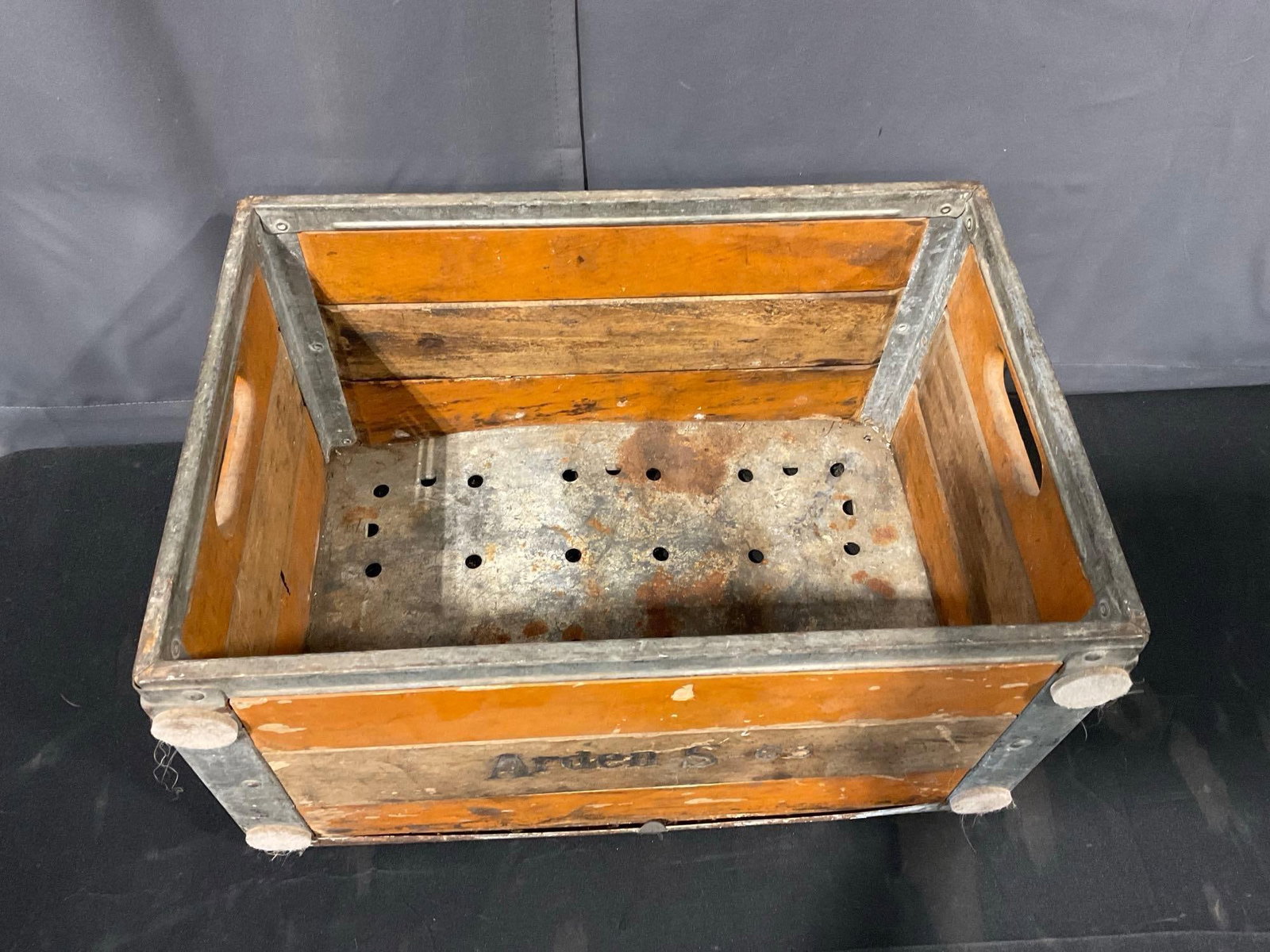 Vintage S-63 Wood & Steel Arden Company Milk Storage Crate, 14h x 20w x 14d inches - 2