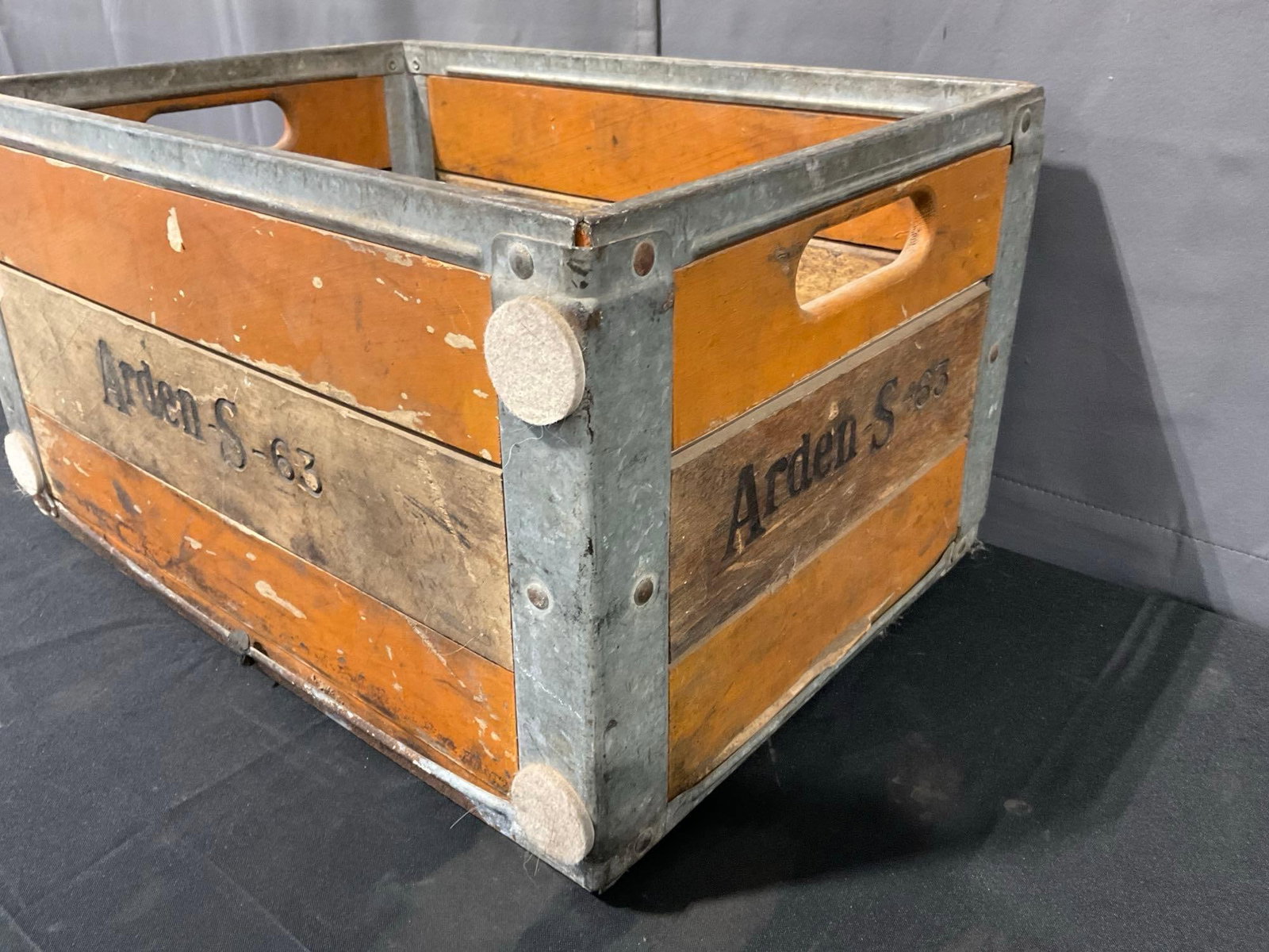 Vintage S-63 Wood & Steel Arden Company Milk Storage Crate, 14h x 20w x 14d inches - 3