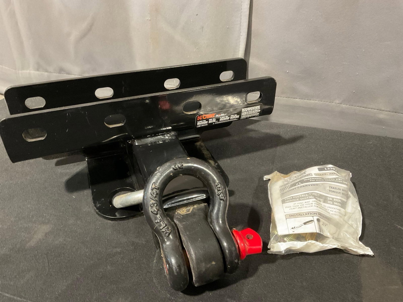 Curt ATV Hitch, w/Removable Shackle & Tongue w/hardware: Appears to be in good shape. The piece measures approx 6h x 13w x 15d inches. See pics. E-5910 *Oversized shipping may apply*