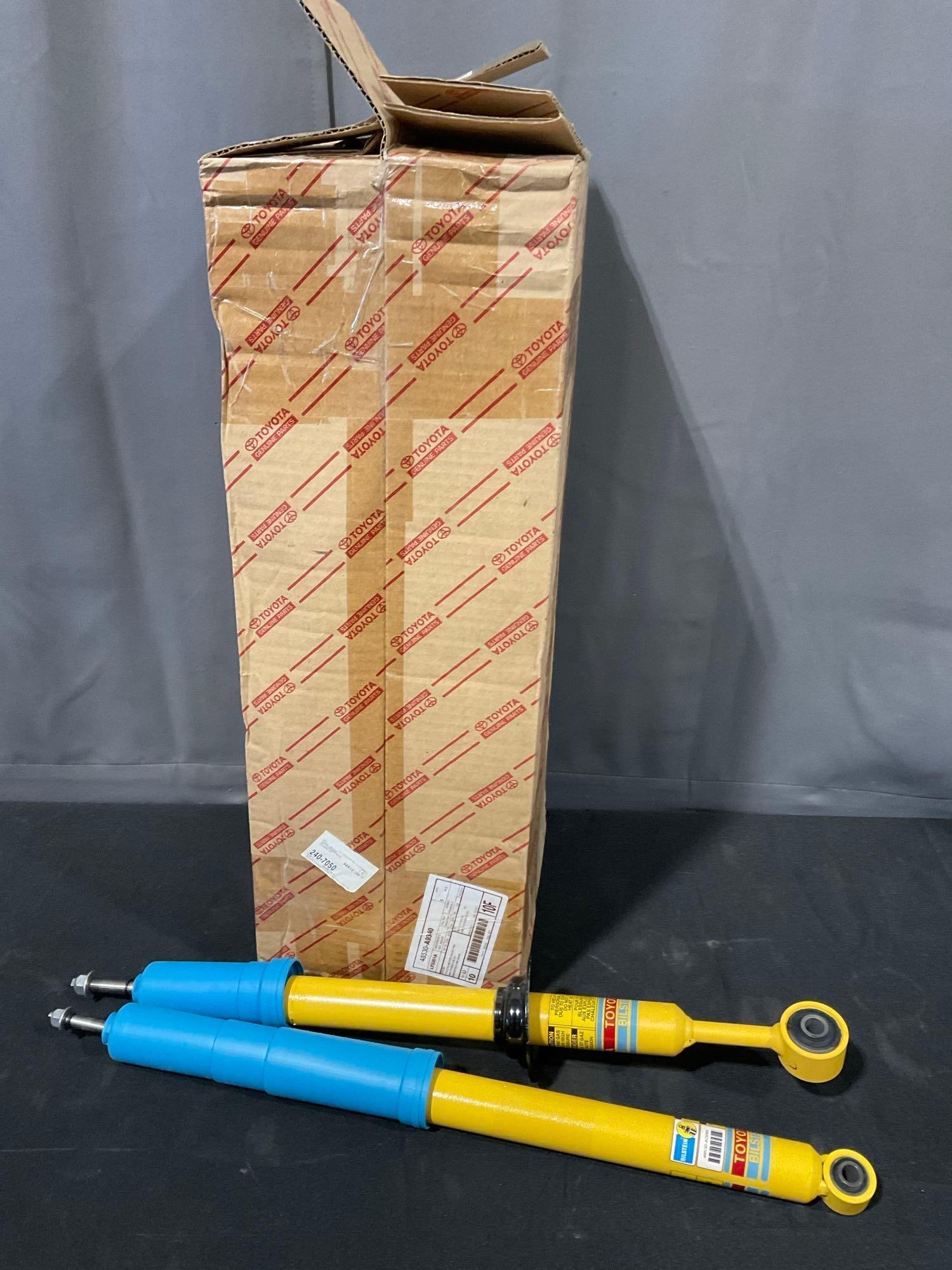 Set of 4 Toyota Bilstein Shock Absorbers, appear to be unused 48510-AD060 & 48530-AD050 pieces: Appears to be in good shape. The pieces in box measures approx 11h x 28w x 11d inches. See pics. E-5910 *Oversized shipping may apply*