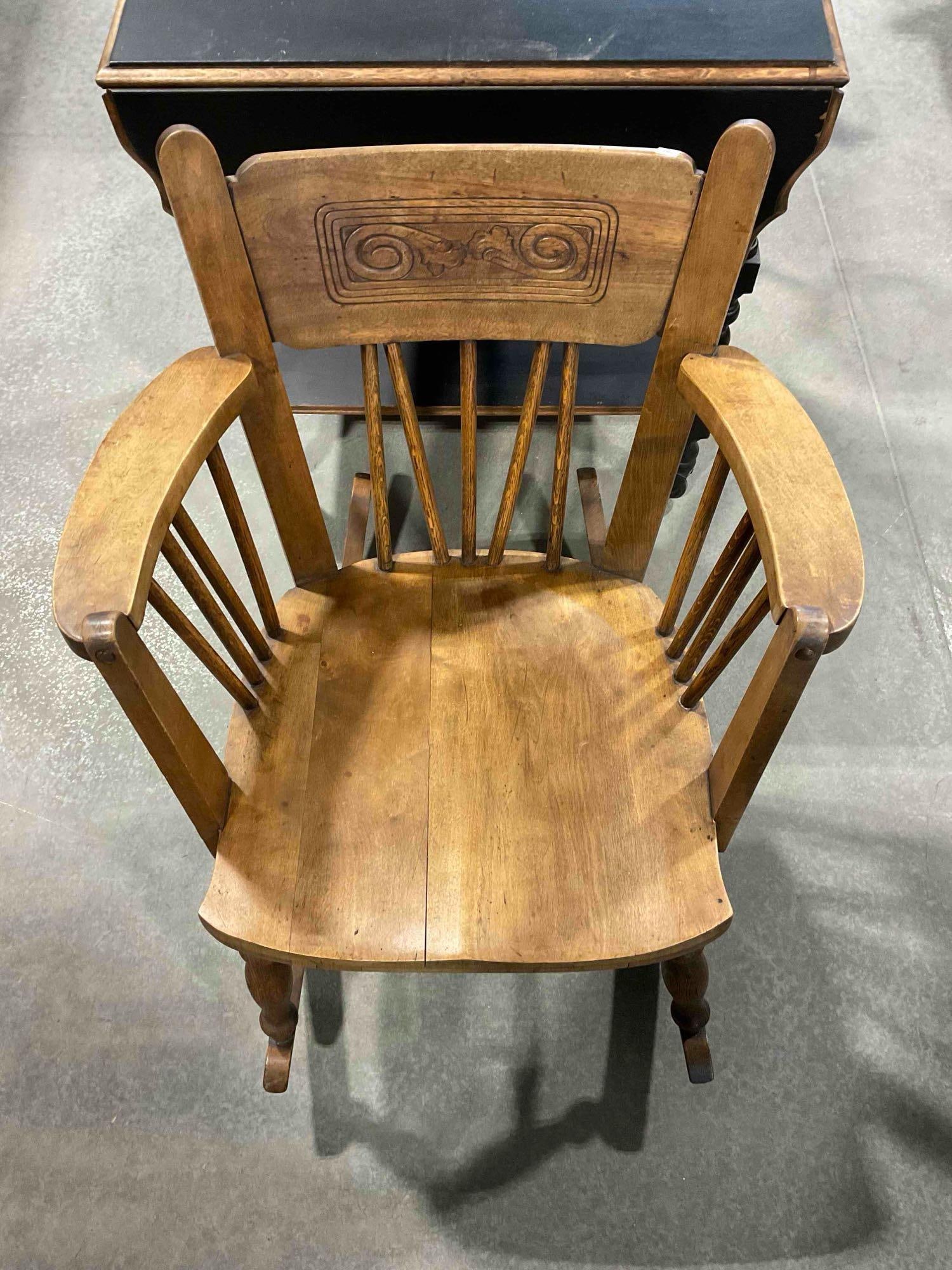 Handsome Antique Pressed Back Oak? Wood Rocking Chair. Good Condition. See pics. (1 of 5)